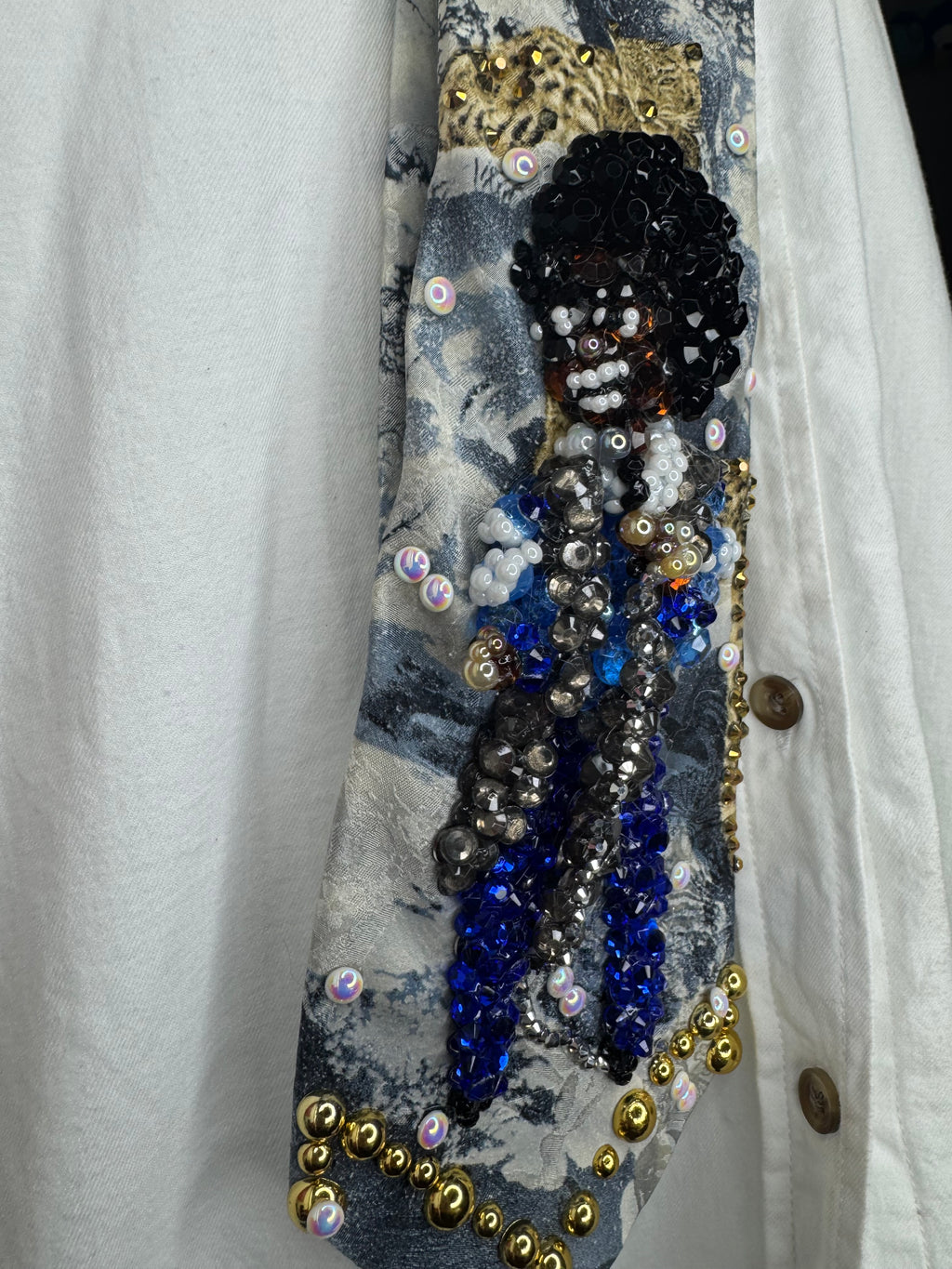 Light Blue Snow Printed Michael Jackson Hitting Hip Shimmy Performing “Blame it on the Boogie” Live in Switzerland Jackson 5 1978 Tie
