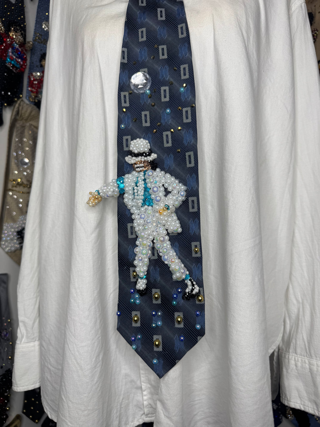 Navy Blue Michael Jackson About to Hit Fred Astaire Moves In Smooth Criminal Music Video Tie