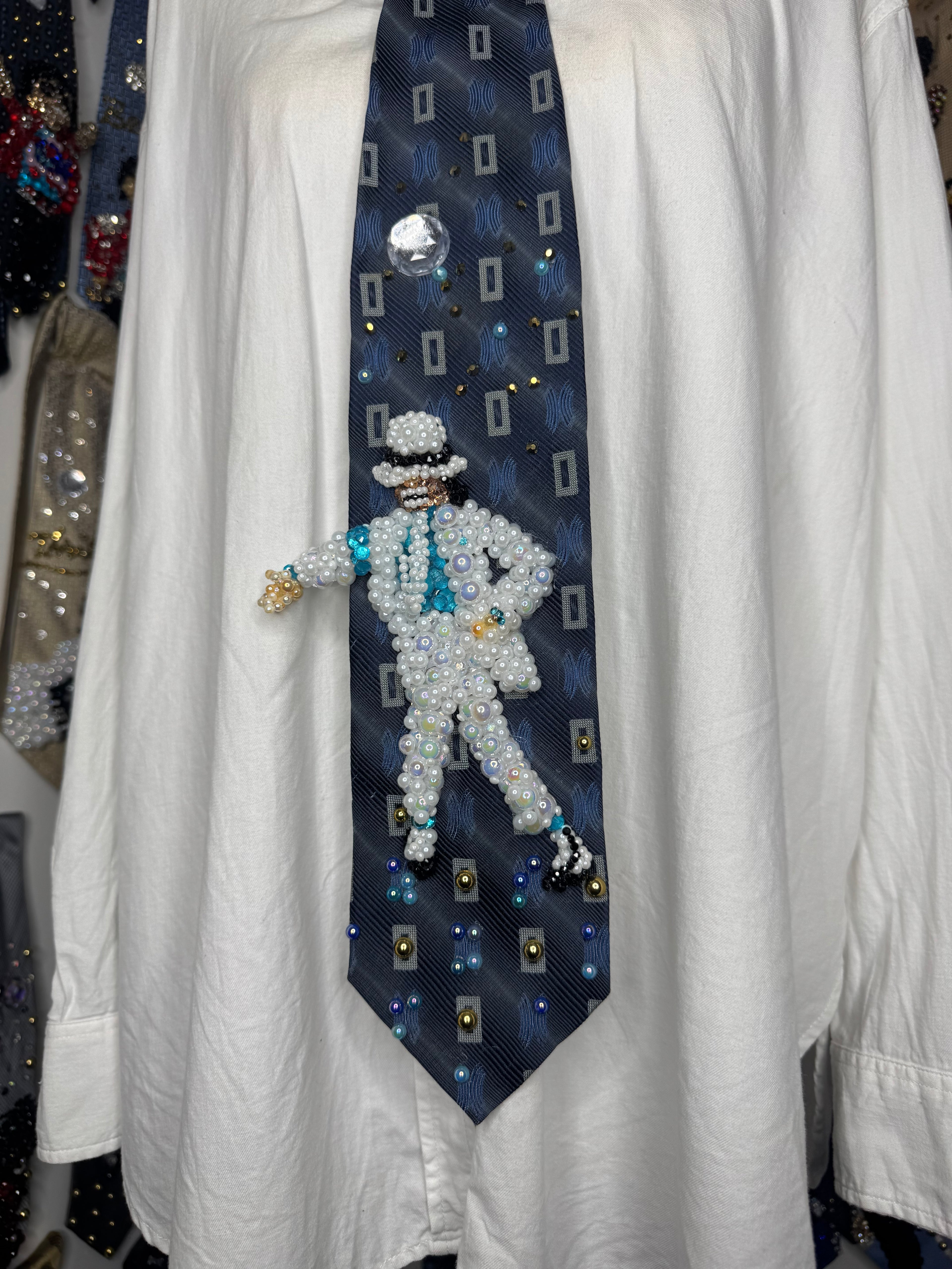 Navy Blue Michael Jackson About to Hit Fred Astaire Moves In Smooth Criminal Music Video Tie