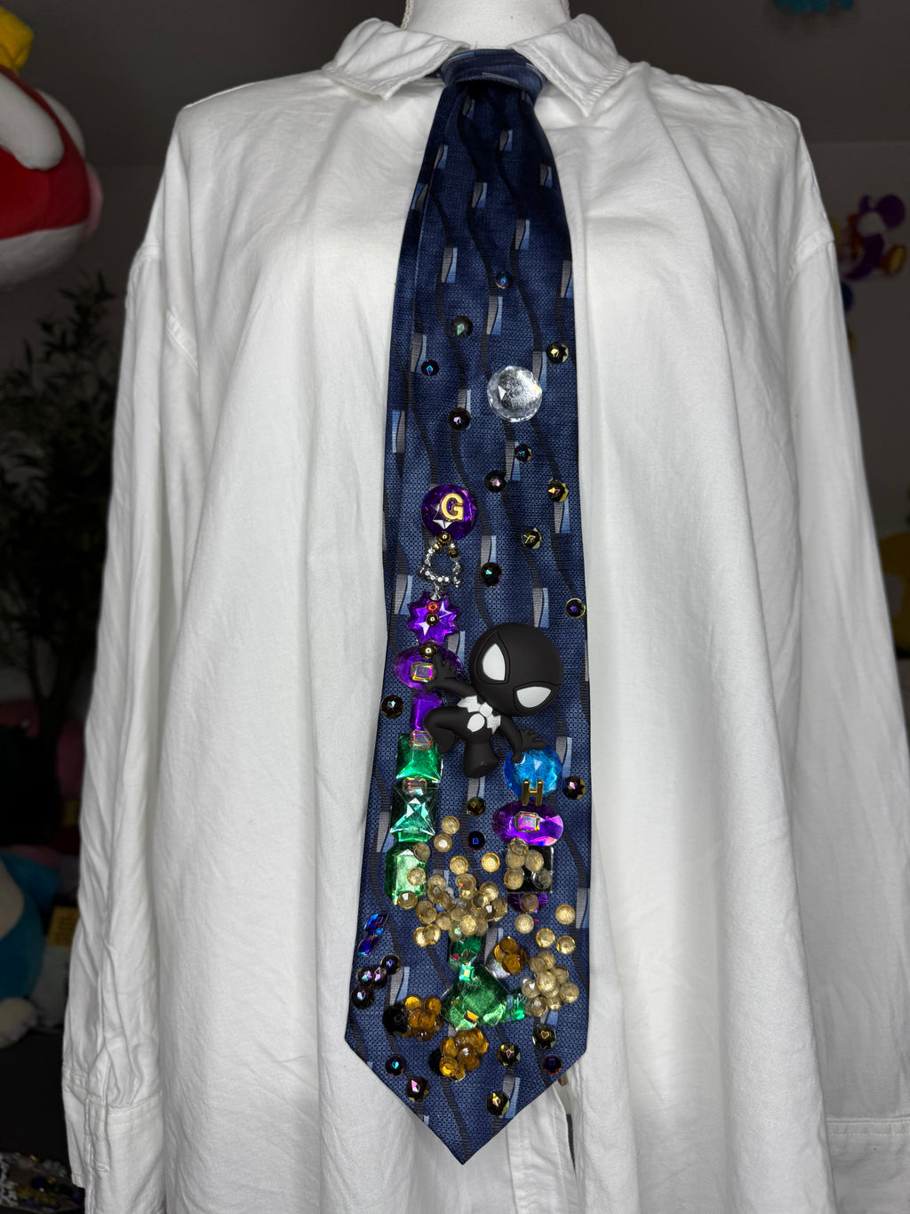 Navy Blue Symbiote Suite Spiderman Vs Sandman in the City Tie