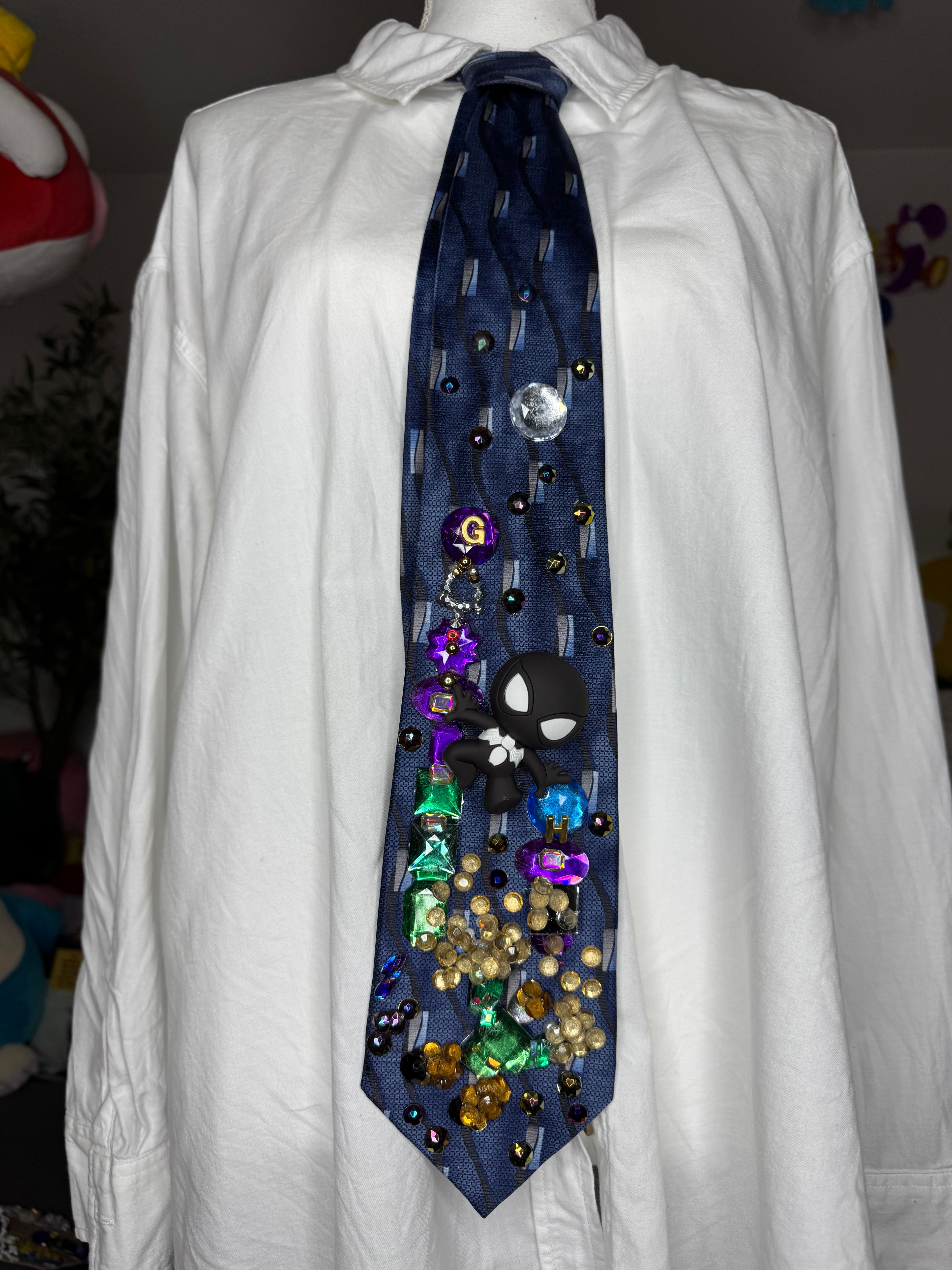 Navy Blue Symbiote Suite Spiderman Vs Sandman in the City Tie