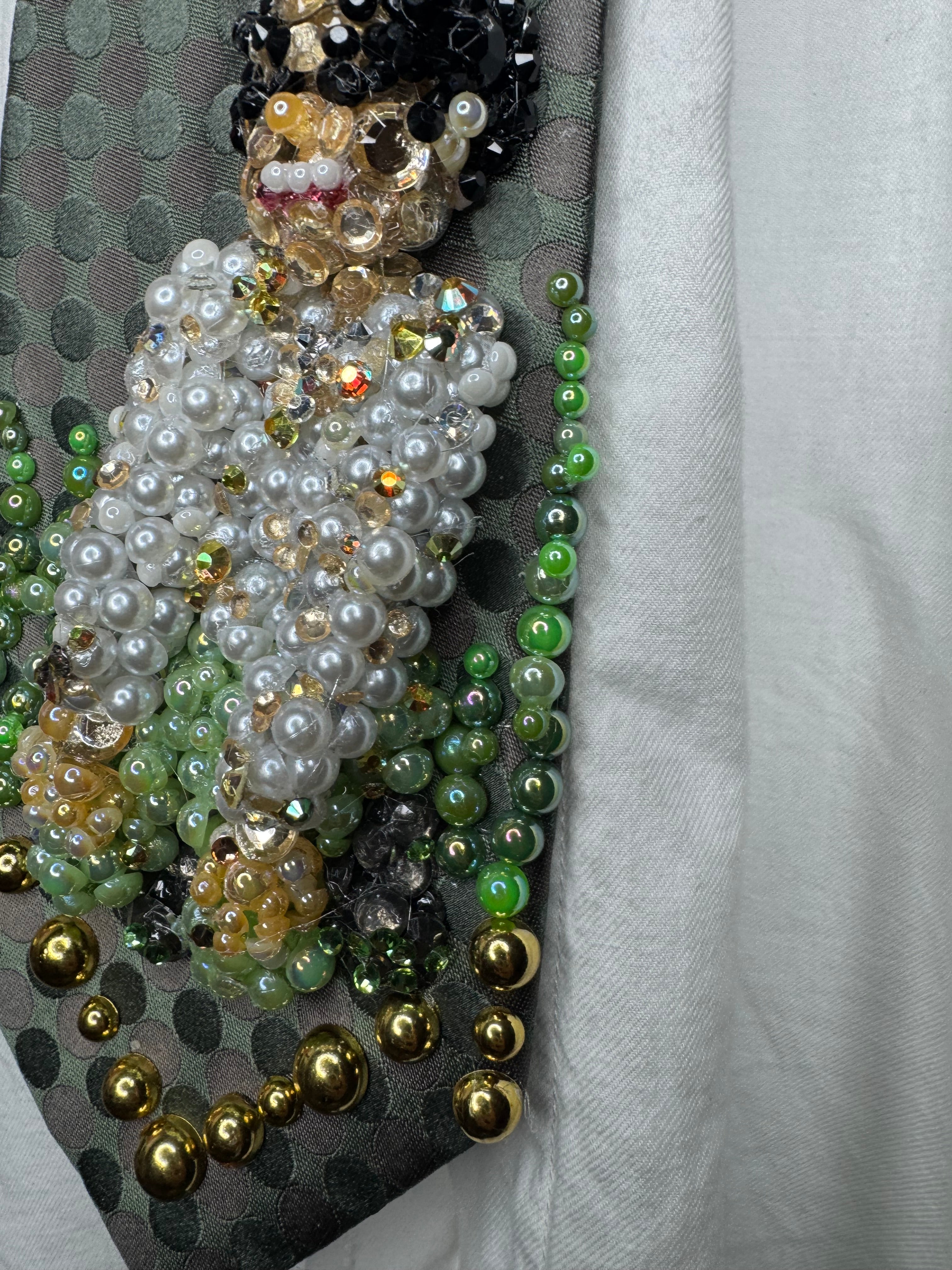 Dark Green Michael Jackson Smiling and Singing on Rock With Boats Flying By in Childhood Music Video Tie
