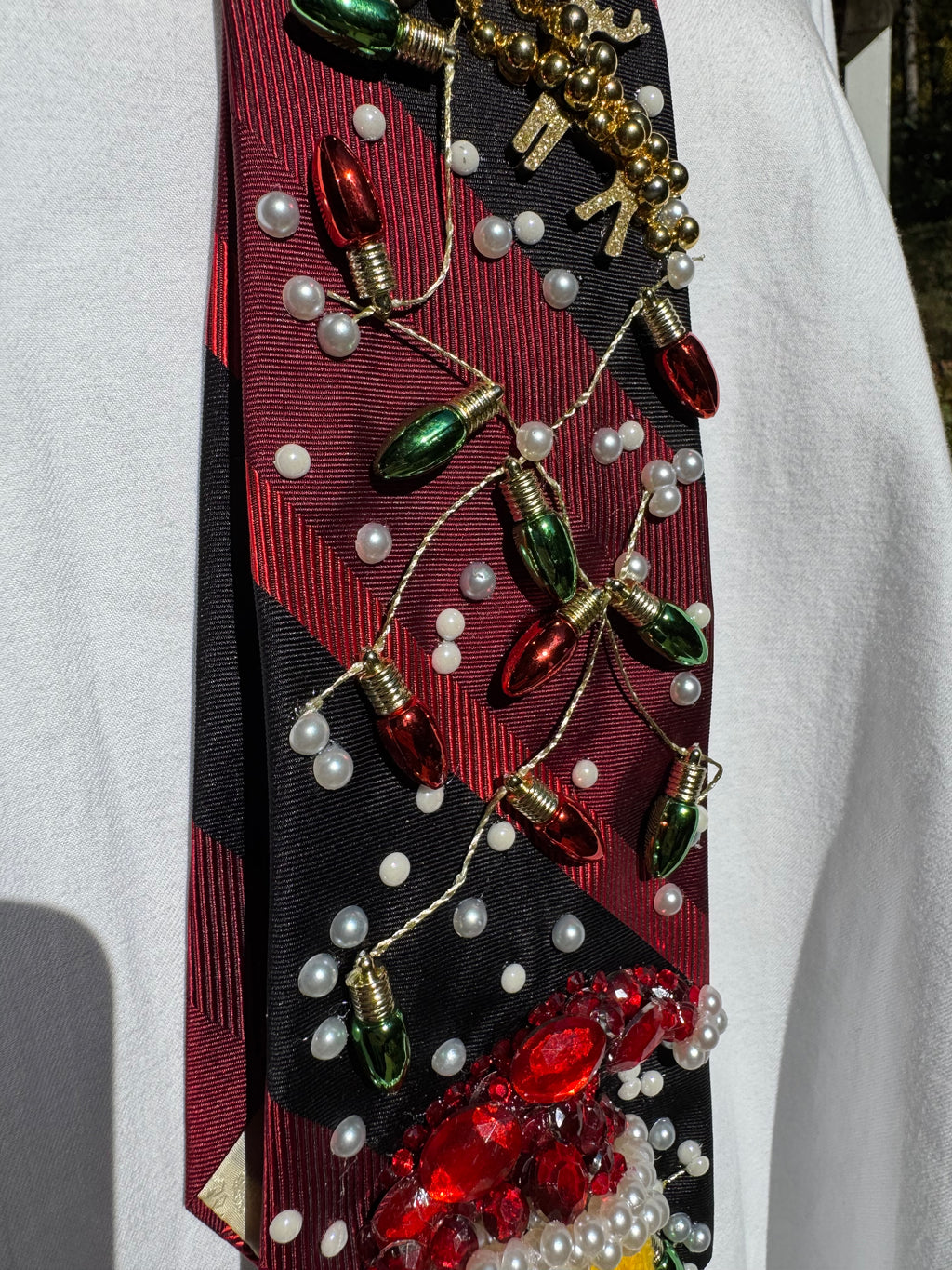 Red and Black Striped Smiley Santa Face Christmas Tie