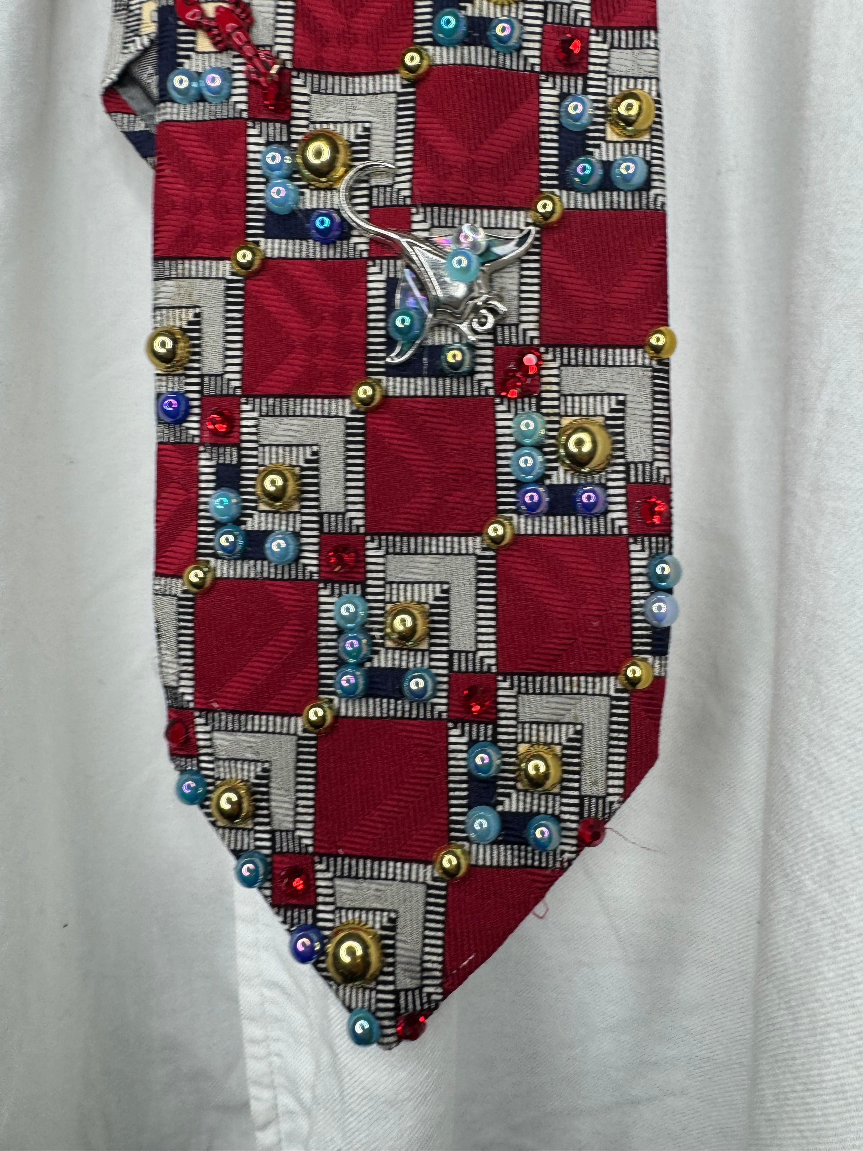 Red Checkered Tropical Treasure Box Ocean Floor Royalty Tie