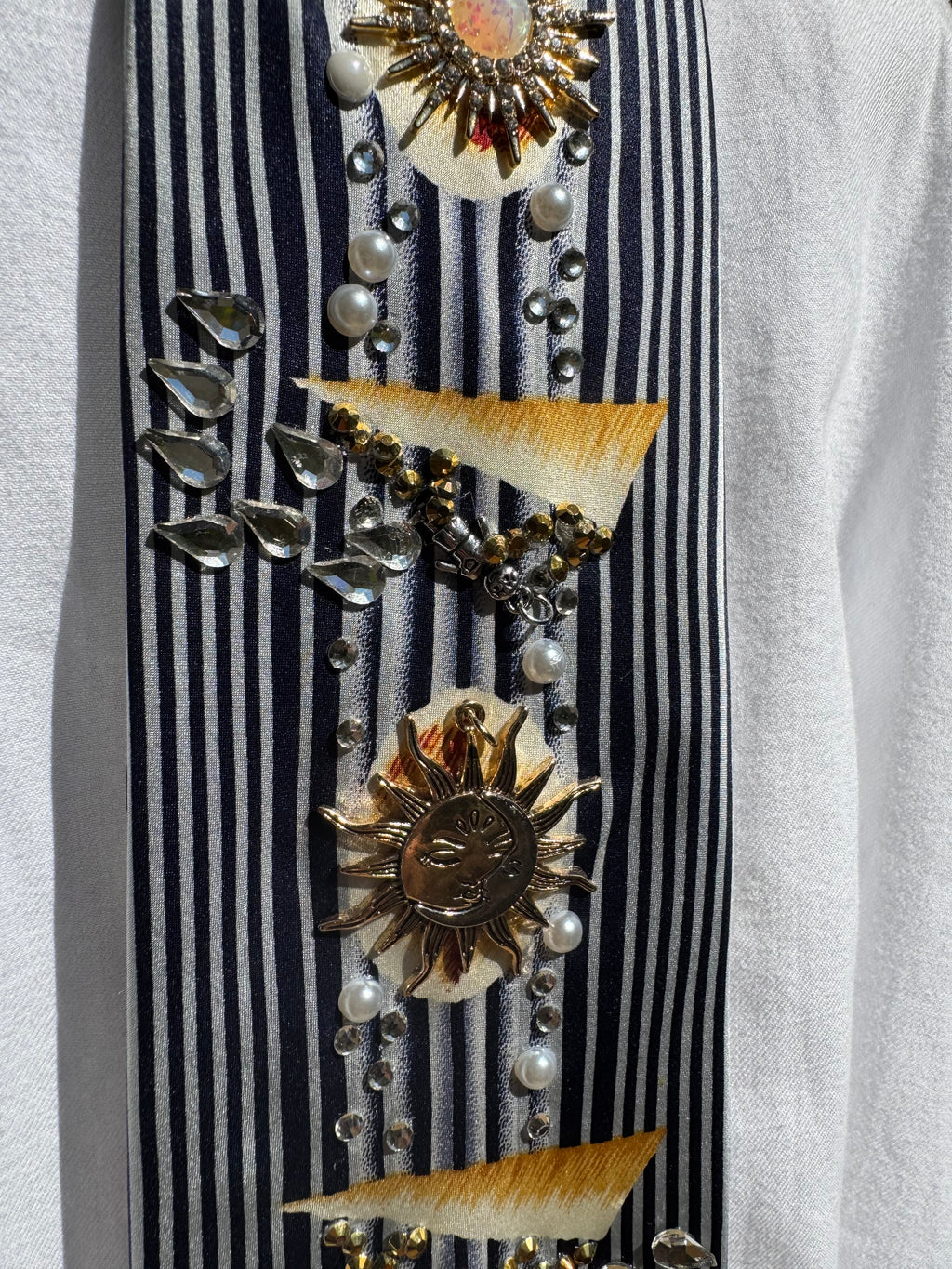 Navy Blue and White Pinstriped Hangglider Nautical Royalty Tie