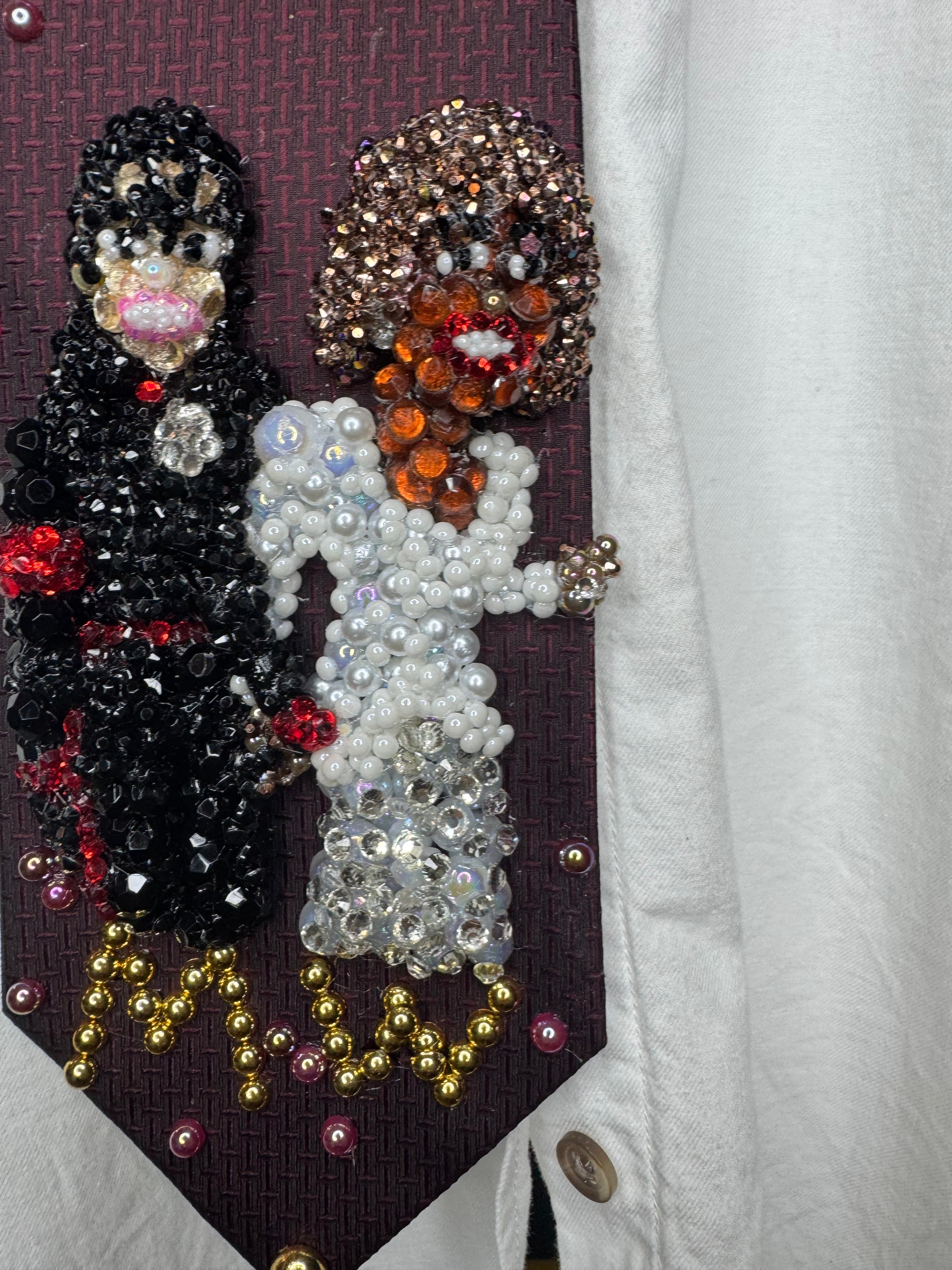 Burgundy Michael Jackson & Whitney Houston Holding Hands in High Class Royalty Outfits for Award Show