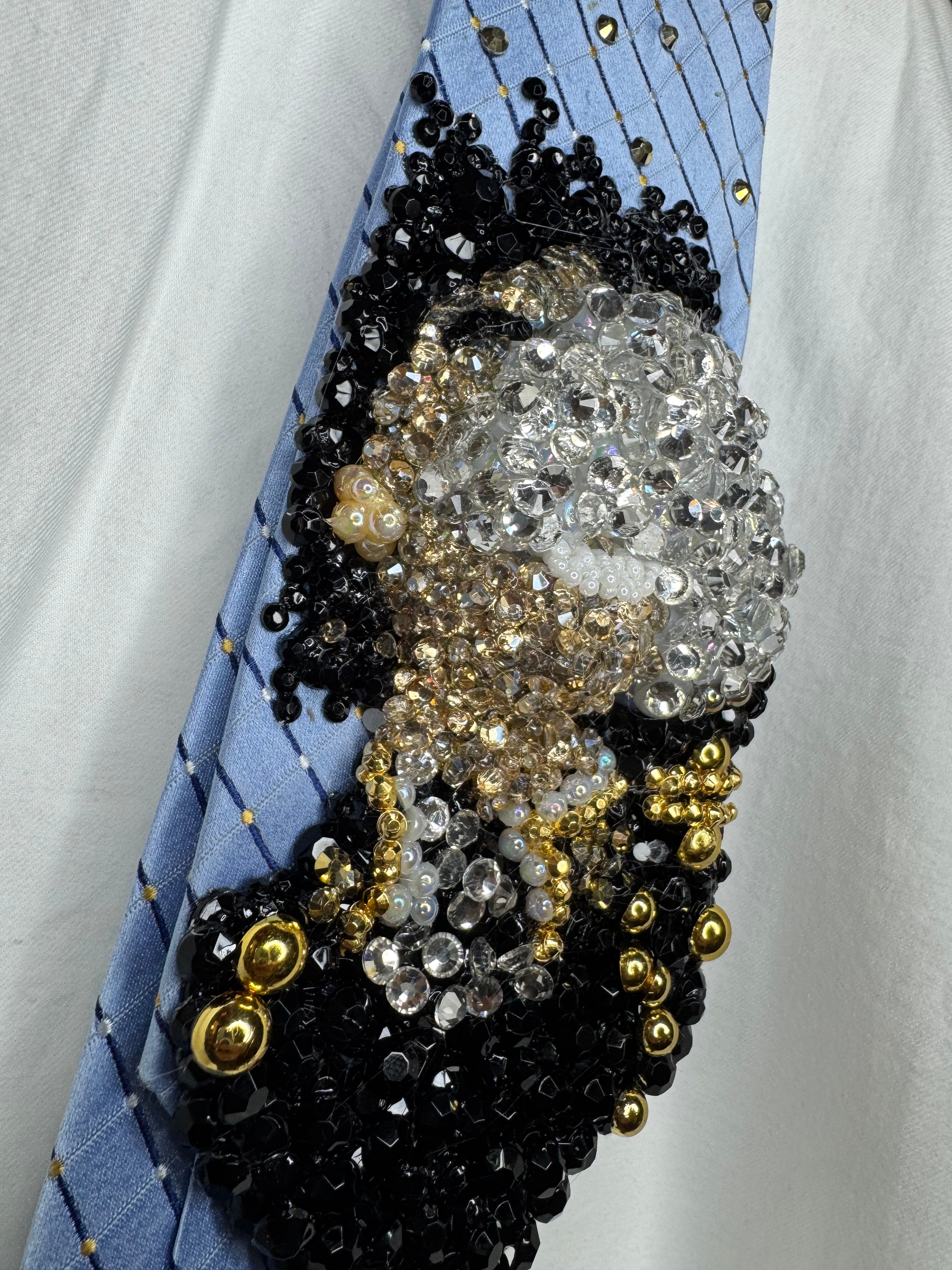 Sky Blue Michael Jackson White Glove Over Face Smiling at the Guinness Book Of World Records 1984 Tie