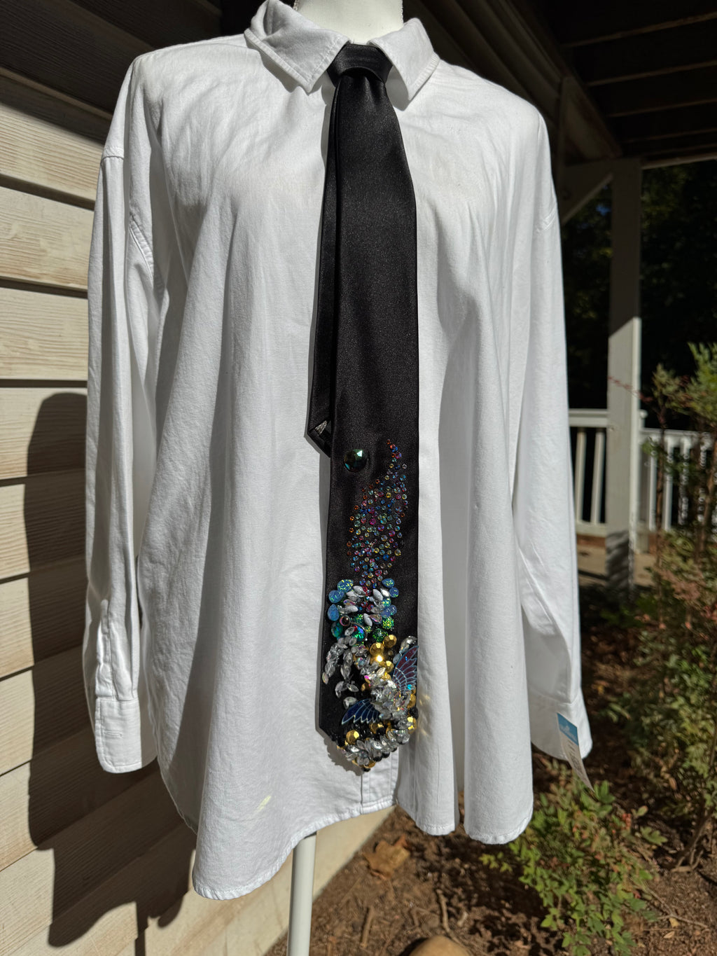 Black Colorful Dragon Spitting Iridescent Flames Tie