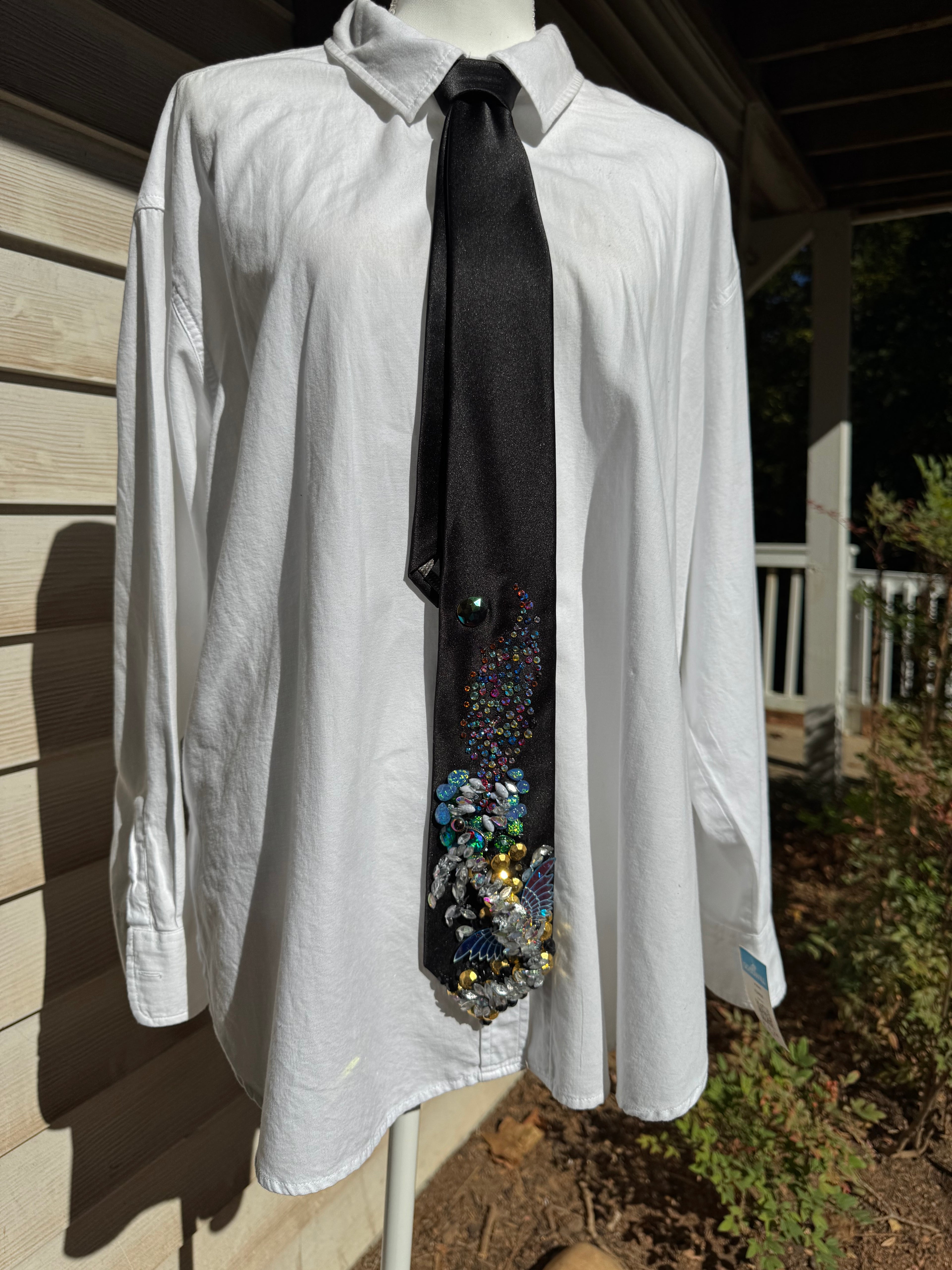 Black Colorful Dragon Spitting Iridescent Flames Tie