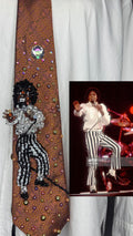 Orange Michael Jackson Striped Pants Reaching Out While Singing Pose Victory Tour 1984 Tie