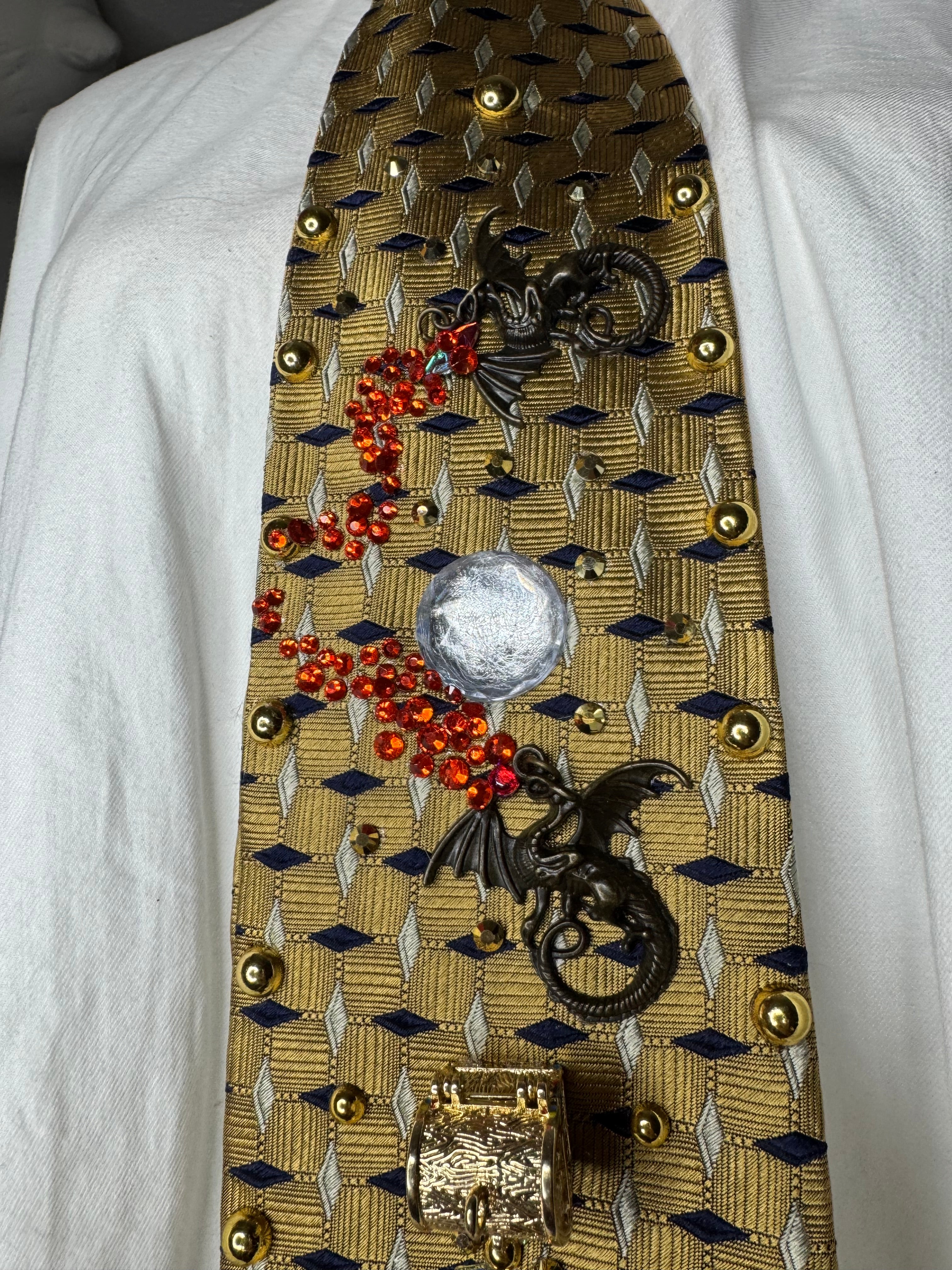 Gold Midnight Dragons and Hidden Treasure Royalty Tie