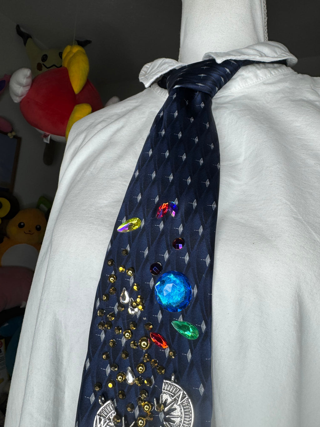 Navy Blue Golden Asteroid Breaking Compass Space Royalty Tie