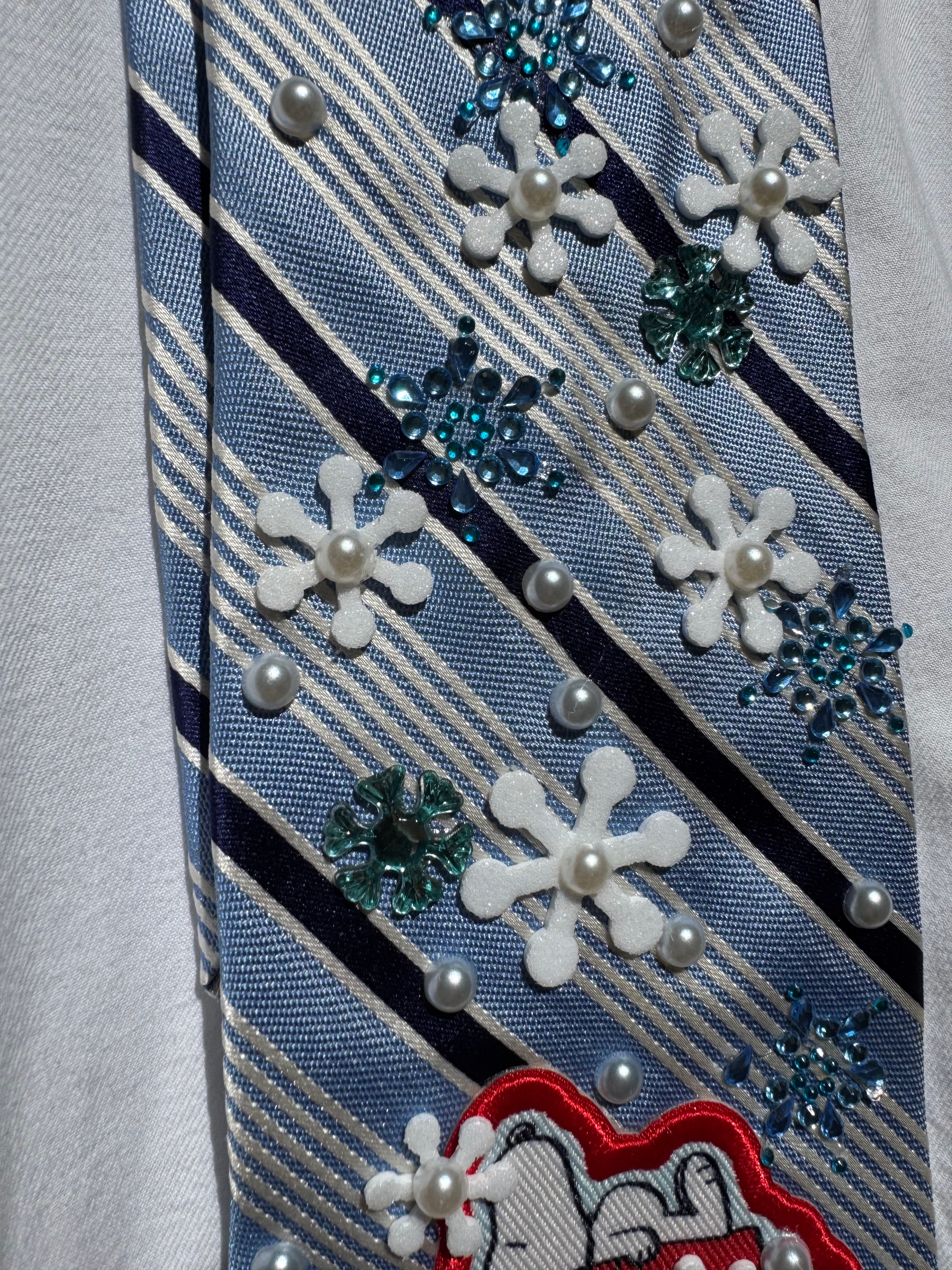 Light Blue Striped Snoopy in Winterland Christmas Tie