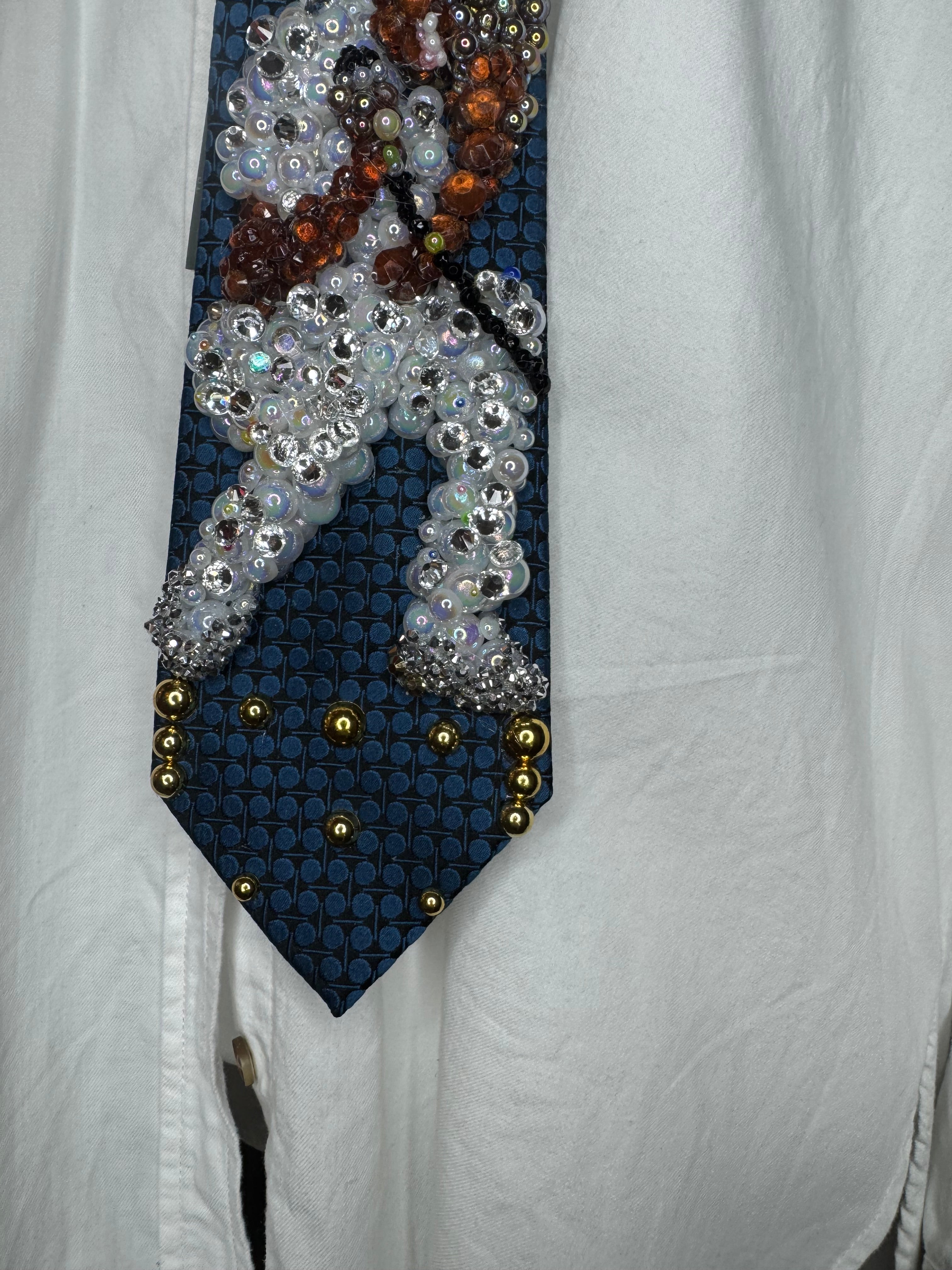 Midnight Blue Michael Jackson Hand Over Face Pose All White Rhinestone Outfit Triumph Tour Tie