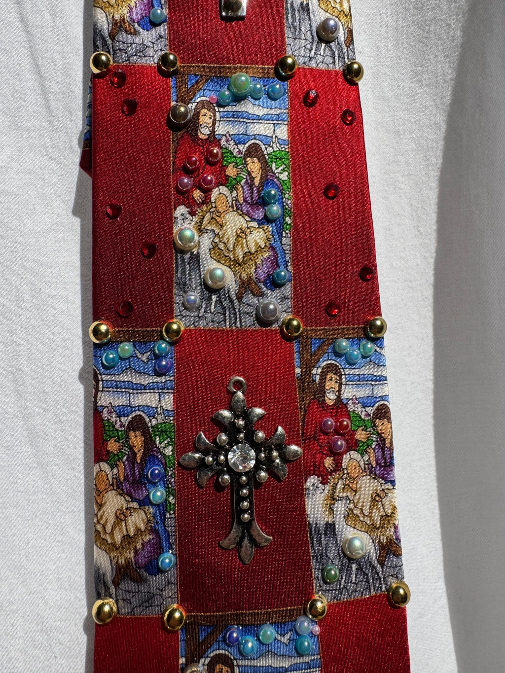 Red Checkered Nativity Scene Royalty Church Tie