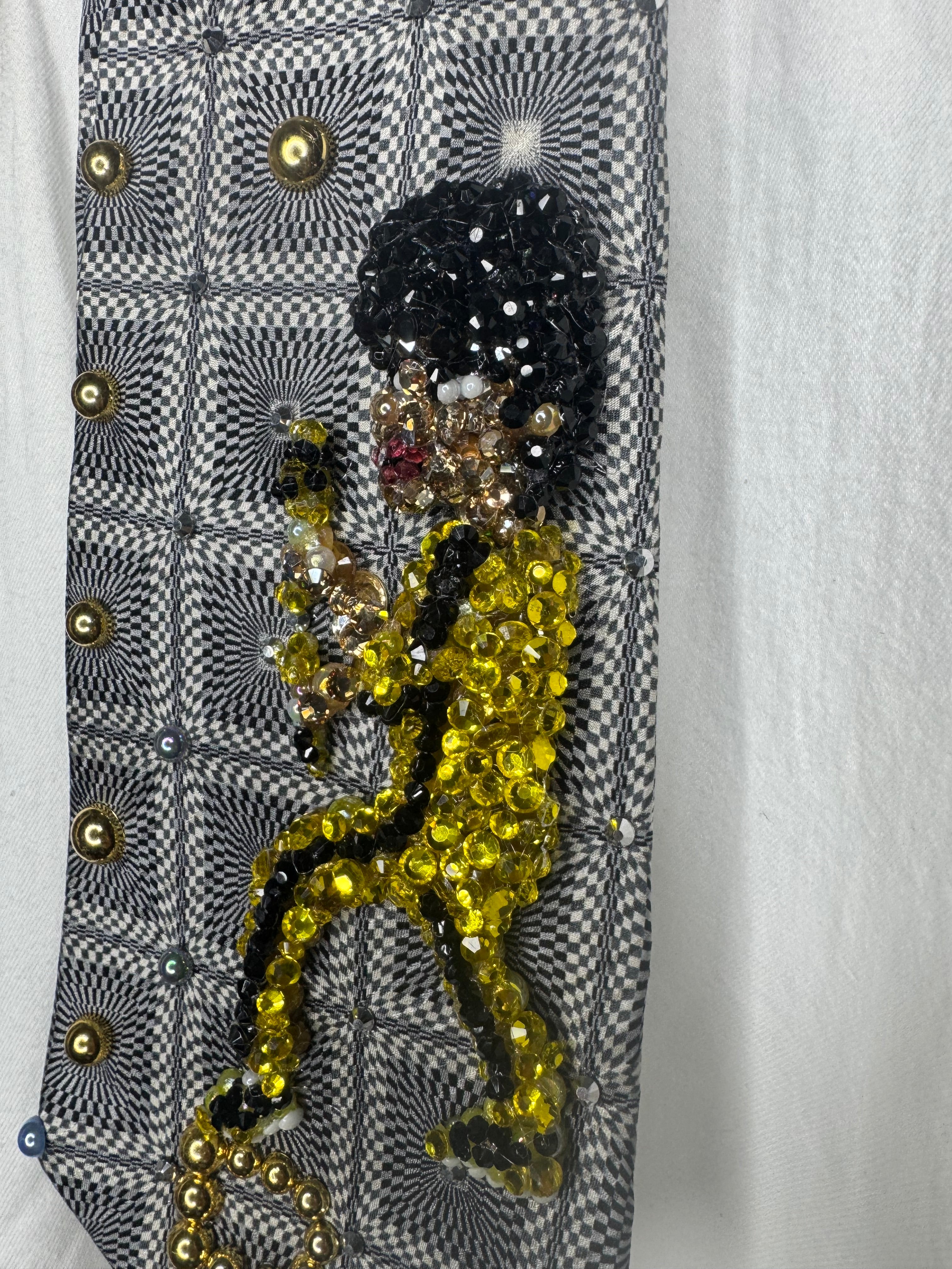Grey Bruce Lee In Yellow Suit Fighting 1st Enemy in Tower Scene for Game of Death Movie Tie