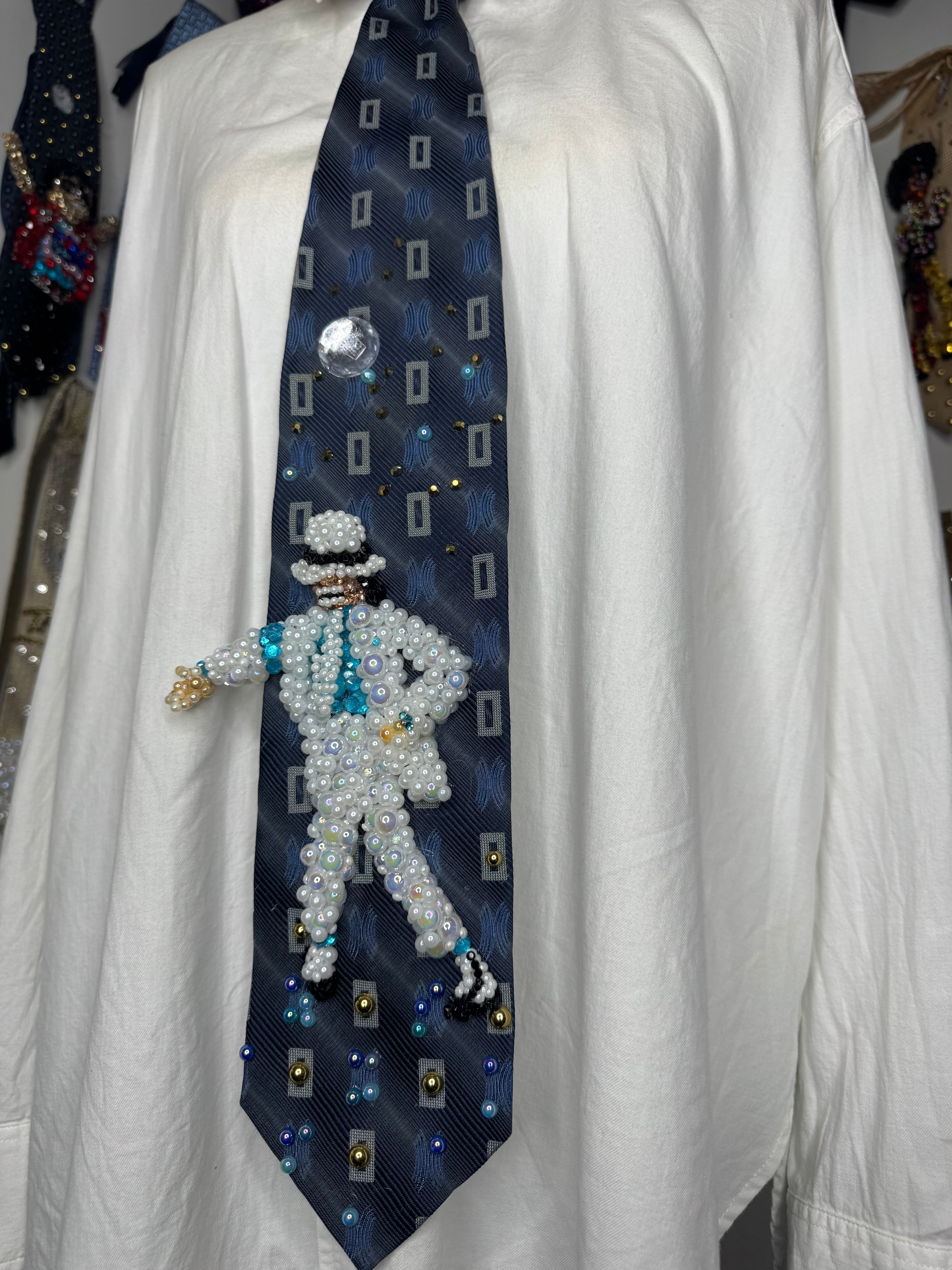 Navy Blue Michael Jackson About to Hit Fred Astaire Moves In Smooth Criminal Music Video Tie