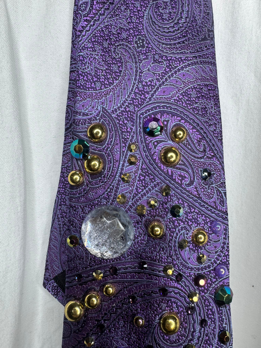 Purple Paisley Michael Jackson Kicking Leg Holding Mic Pose Striped Pants Victory Tour 1984 Tie