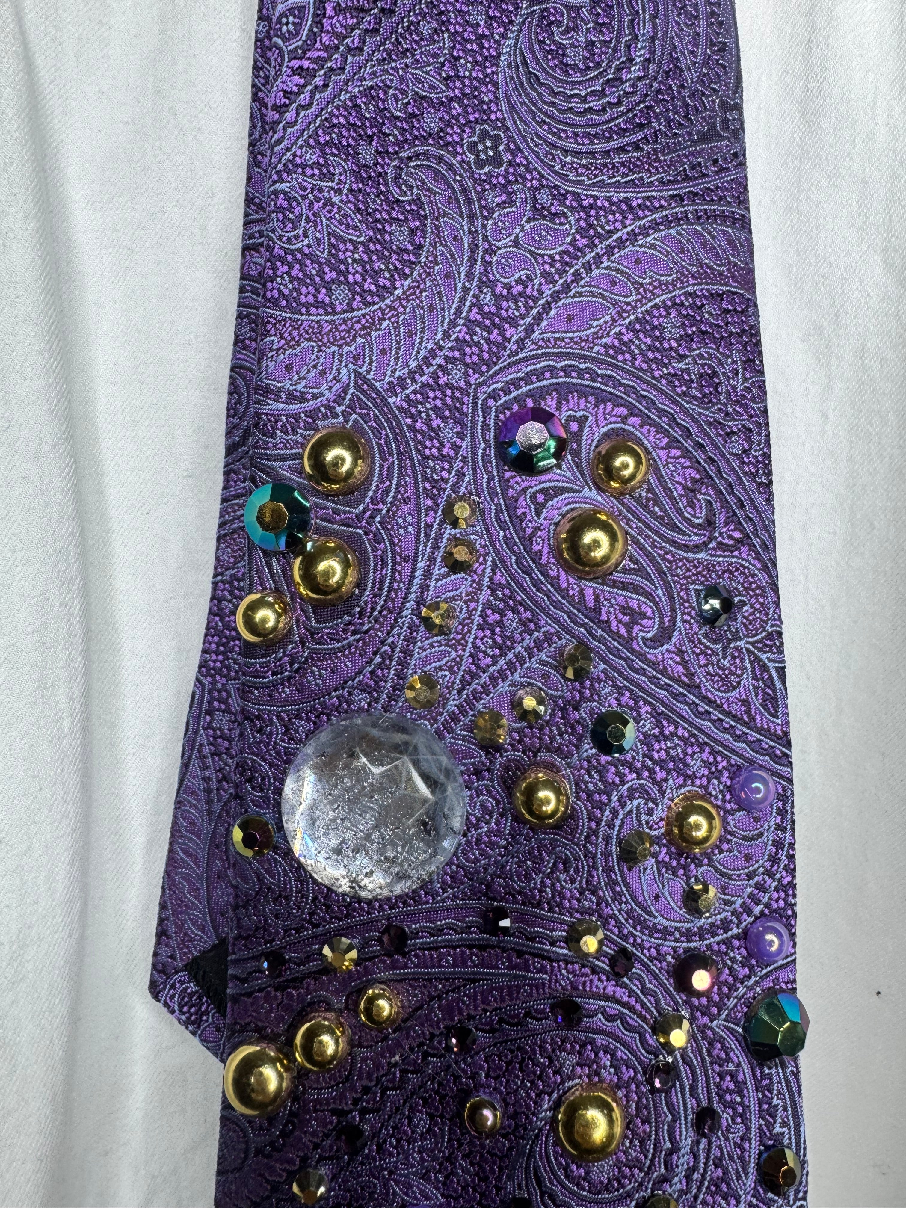 Purple Paisley Michael Jackson Kicking Leg Holding Mic Pose Striped Pants Victory Tour 1984 Tie