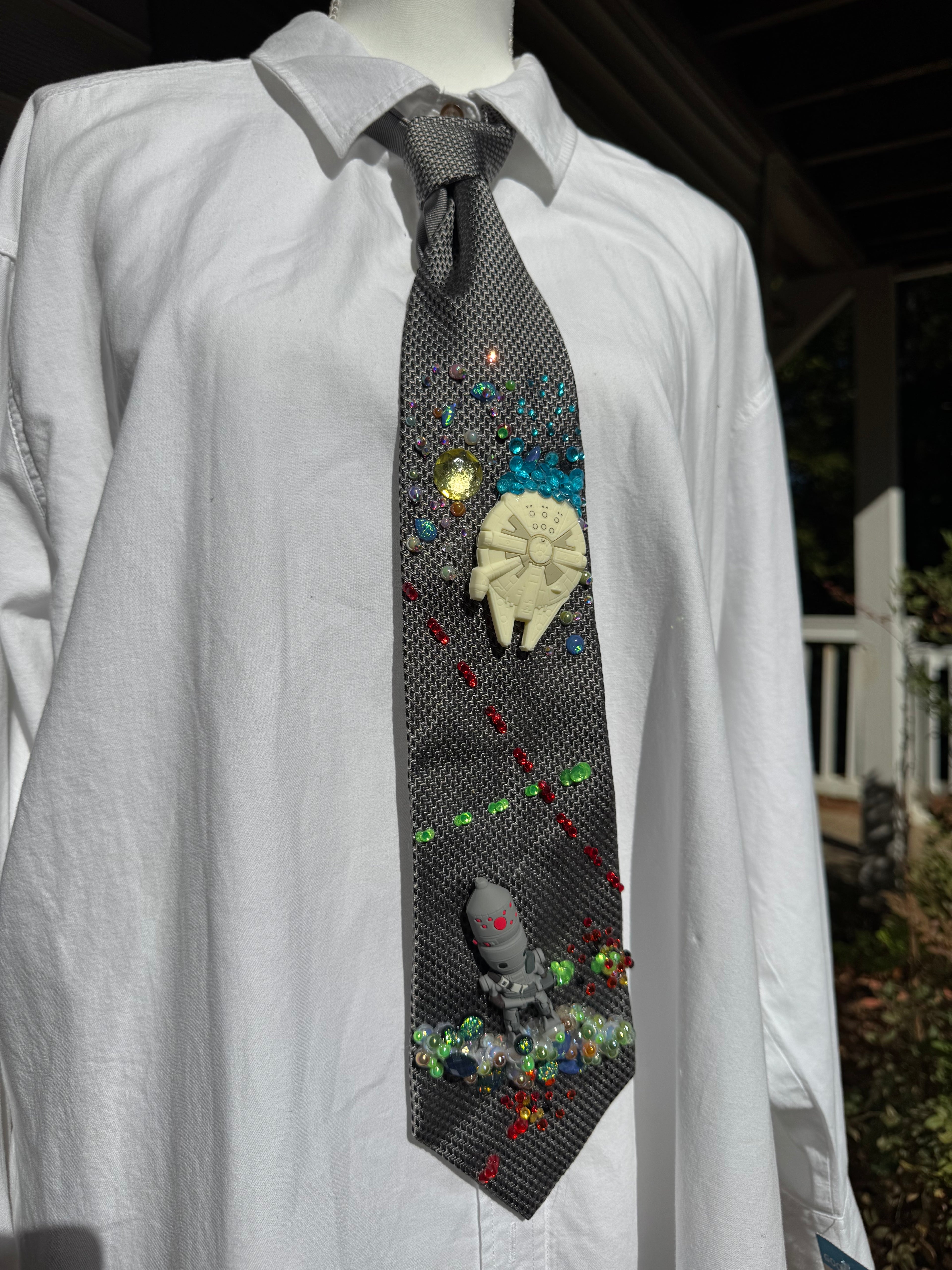 Grey and Millennium Falcon Flying Towards IG 88 Droid in Combat Star Wars Tie