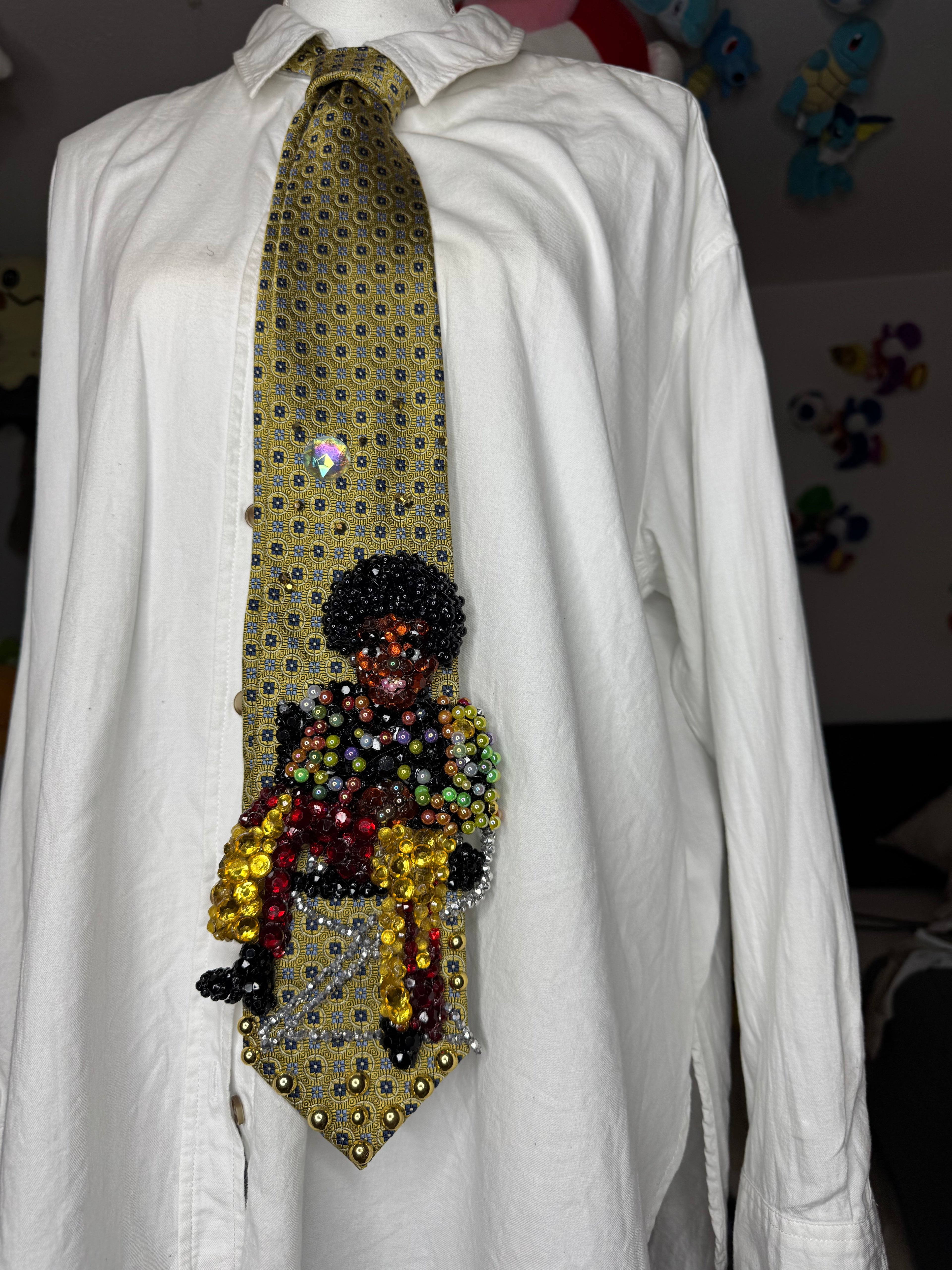Yellow Young Michael Jackson Floral Polo and Bell Bottoms Posing in Chair Photoshoot 1971 Tie