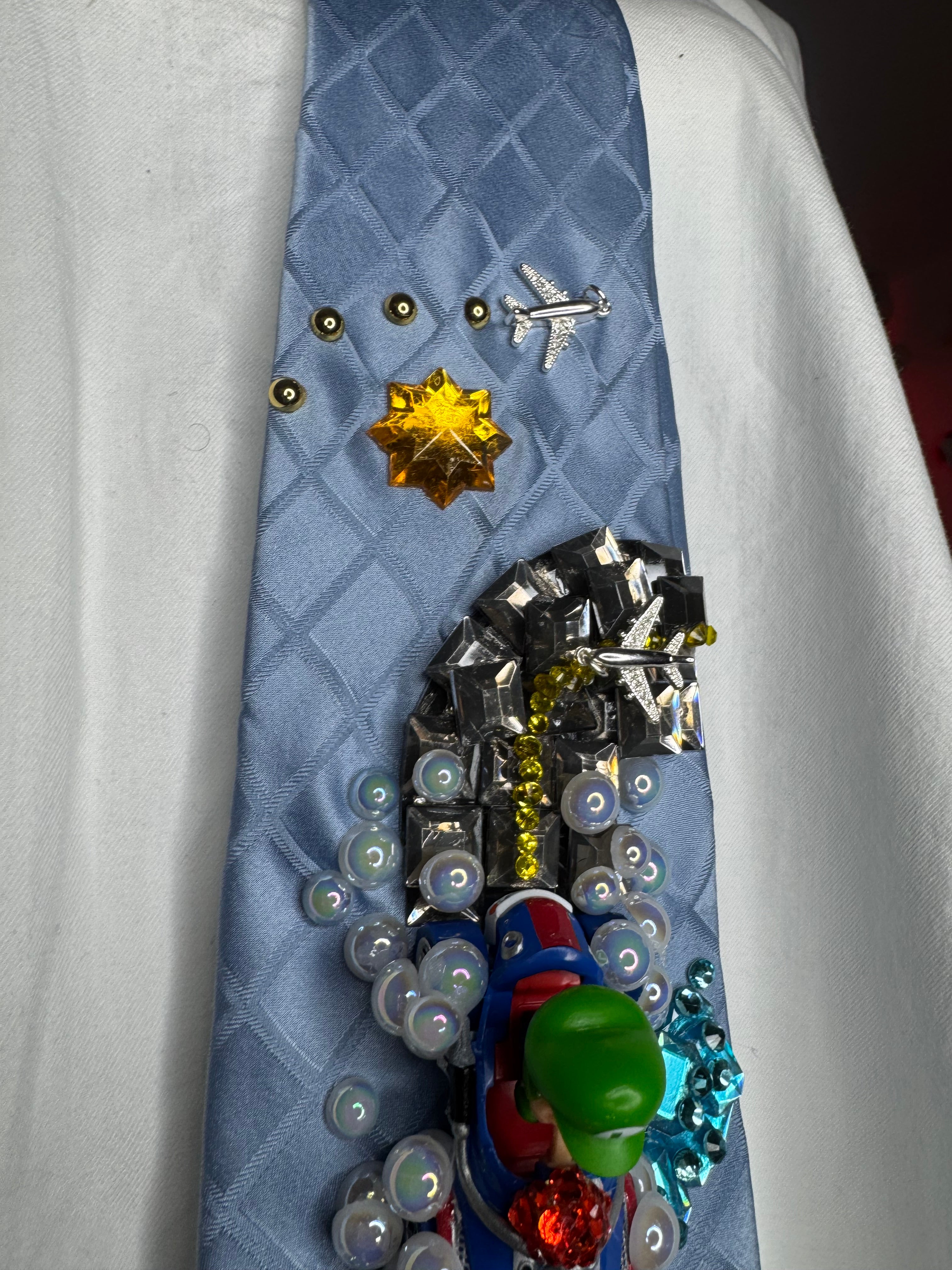 Sky Blue Baby Luigi About to Take Fly On Sunshine Airport 200cc Mario Kart Tie