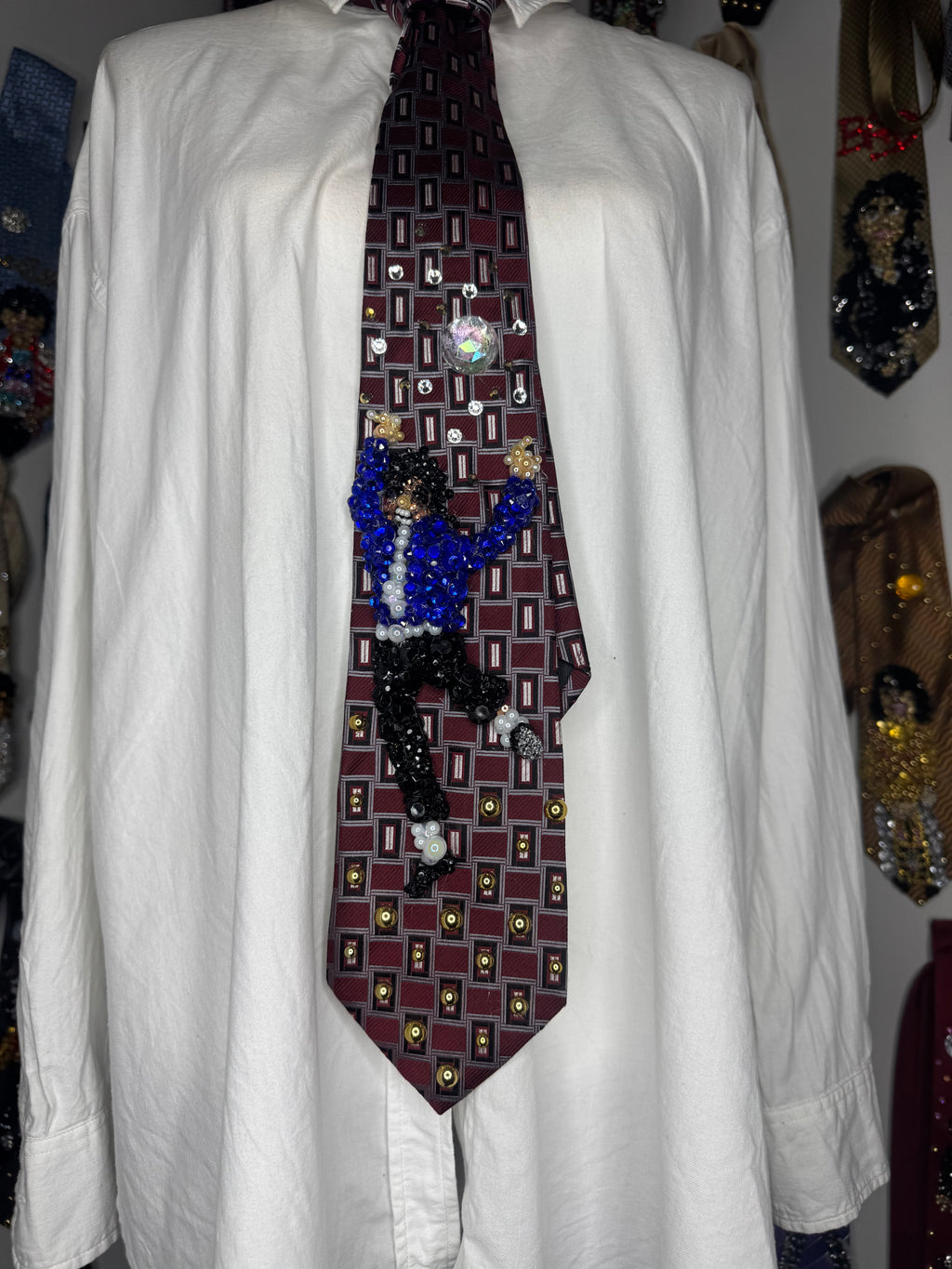 Burgundy Michael Jackson Jumping One Leg Pose For TWYMMF Performance Tie