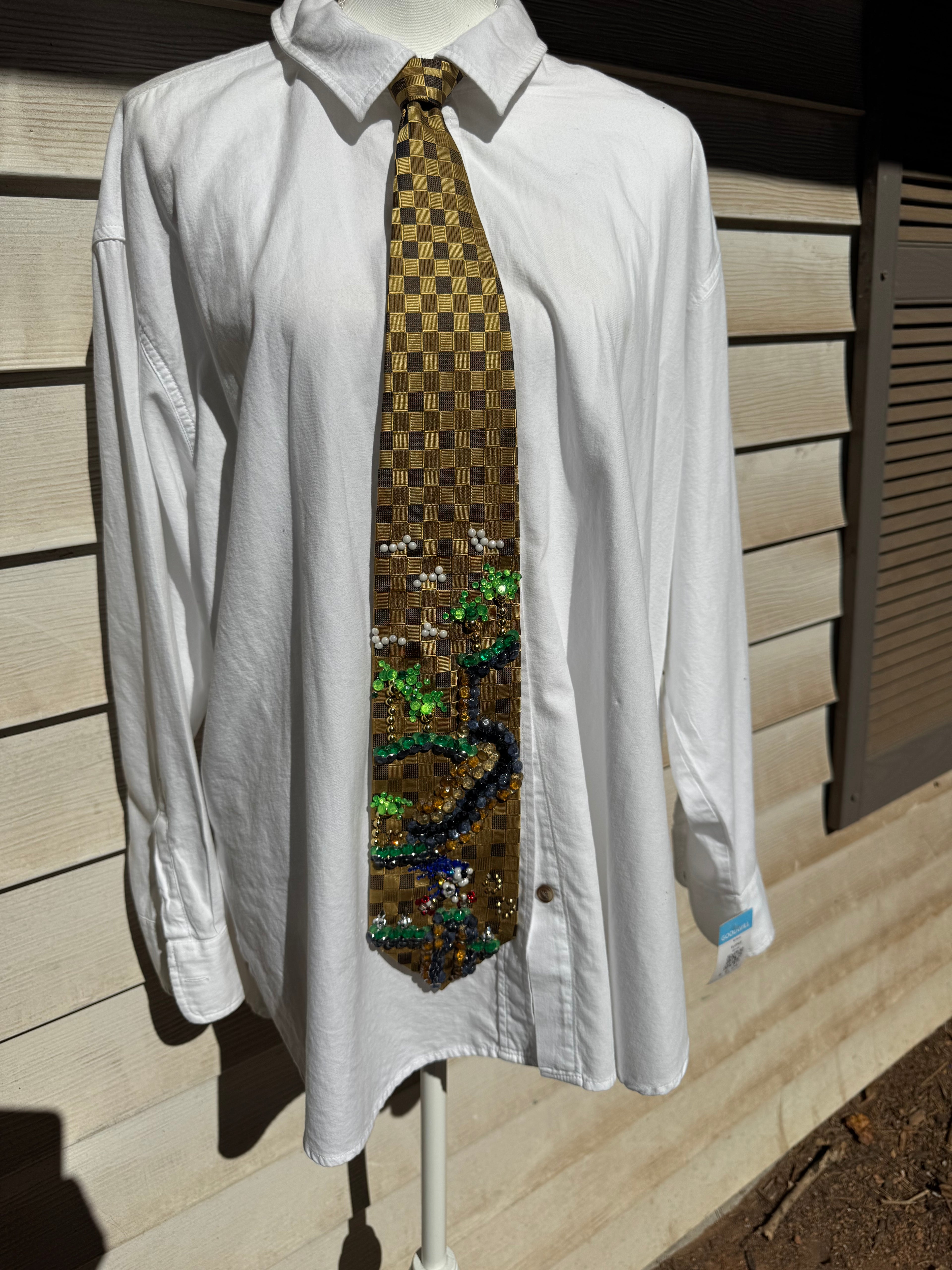 Gold Checkered Retro Supersonic Video Game Tie