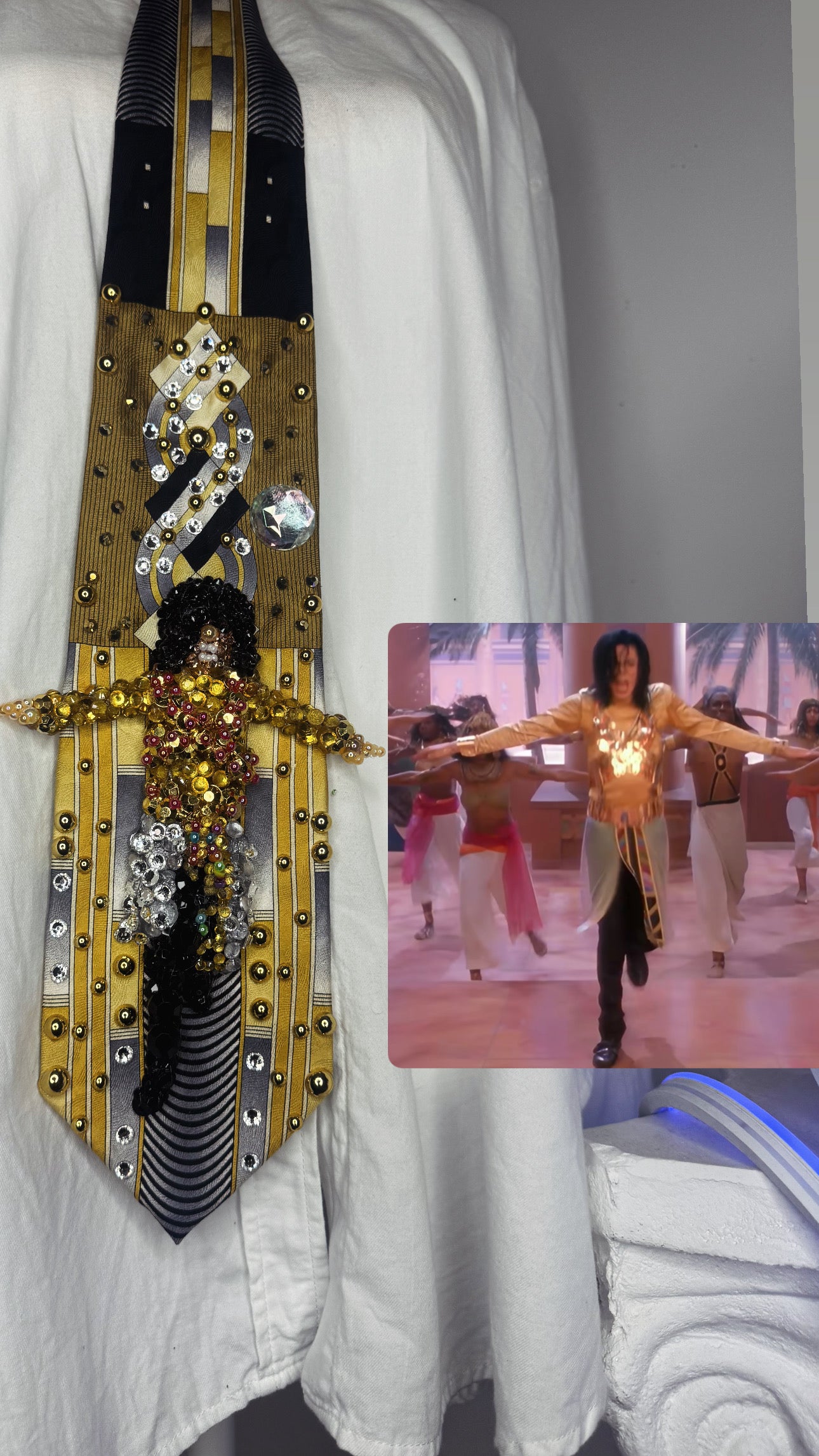 Gold Michael Jackson Hitting T Cross Jump Move in Remember the Time Music Video Tie