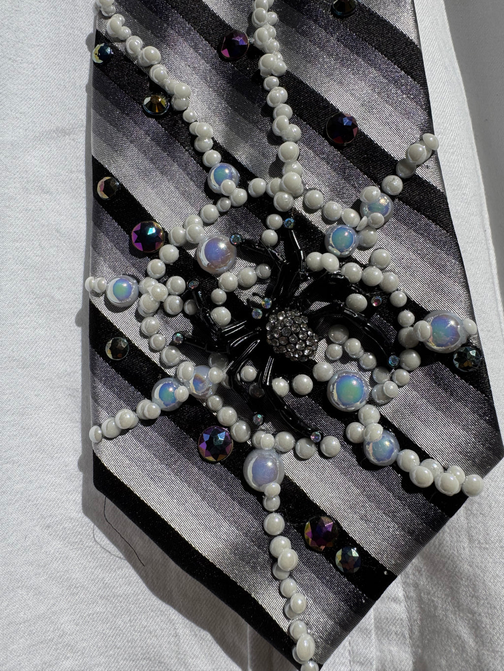 White and Black Striped Spiders Nature Royalty Tie