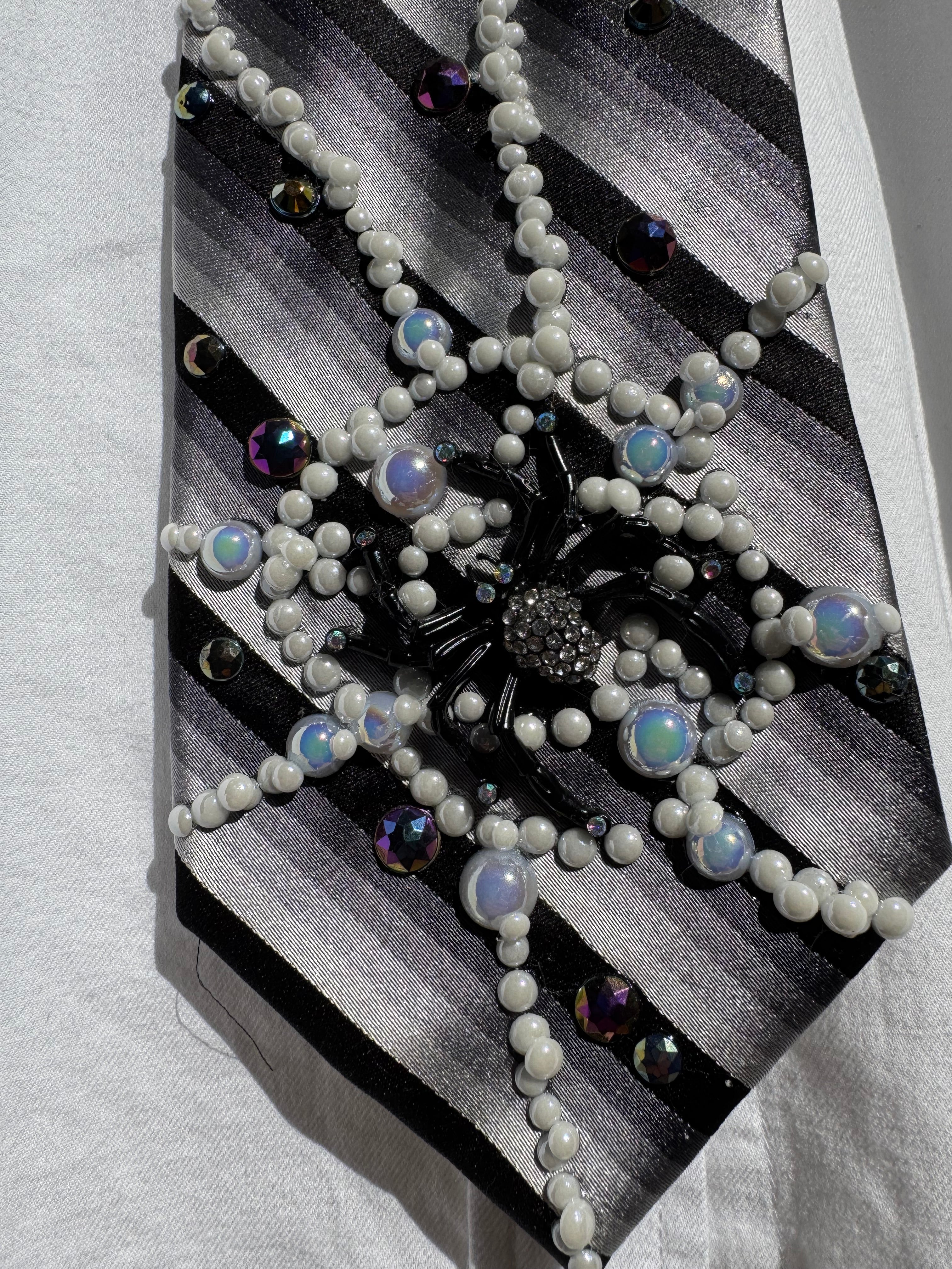 White and Black Striped Spiders Nature Royalty Tie