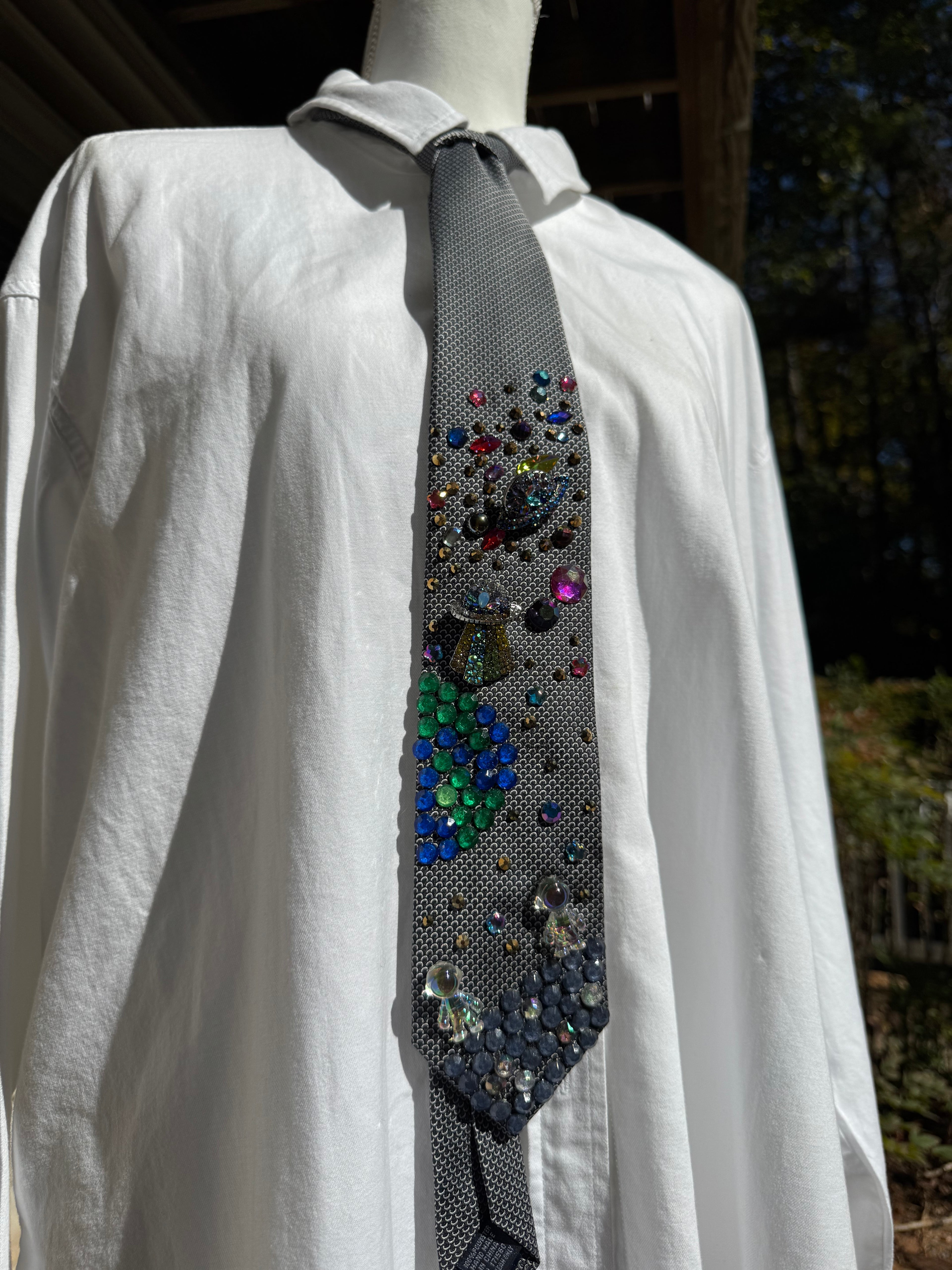 Grey Iridescent Astronauts in Space Royalty Tie