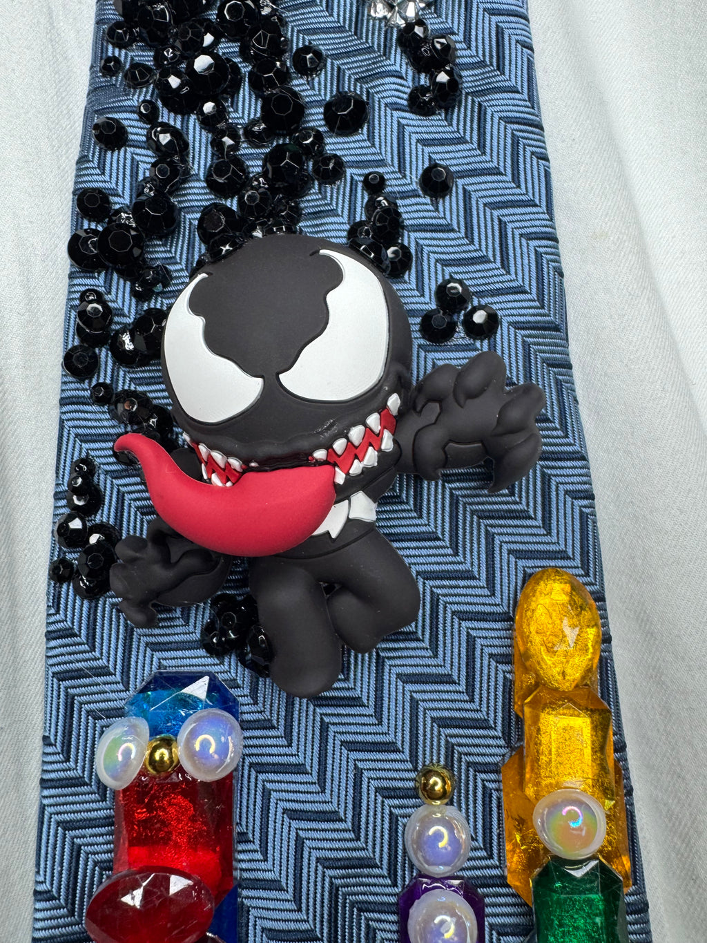 Blue Venom Jumping From Crane to City Spiderman Tie