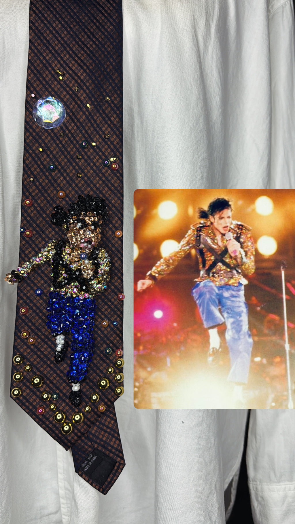 Orange and Navy Blue Plaid Michael Jackson in the Air Performing Workin Day n Night Live at Romania for Dangerous Tour 1992 Tie