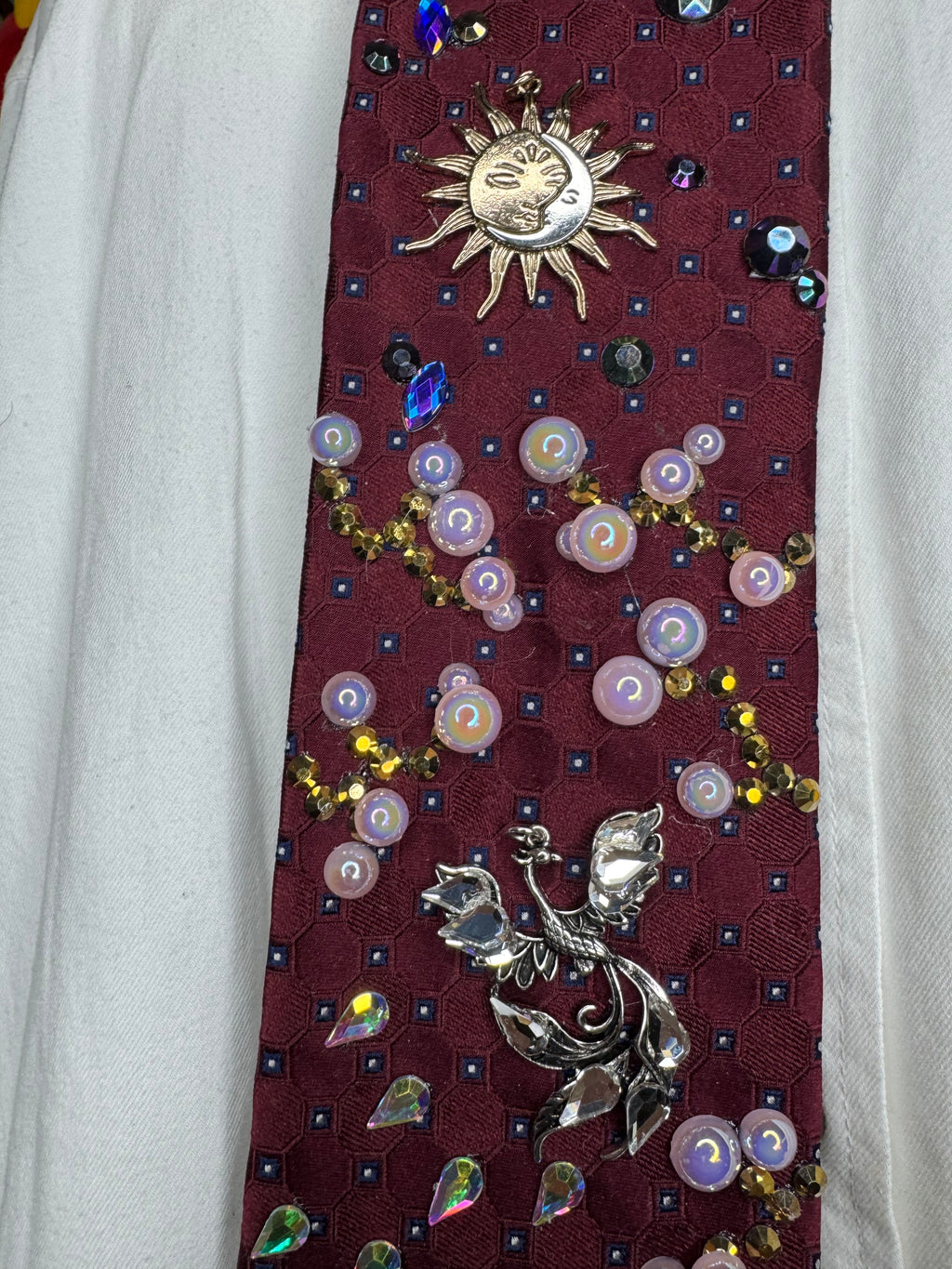 Burgundy Silver Phoenix Cherry Blossoms Nature Royalty Tie