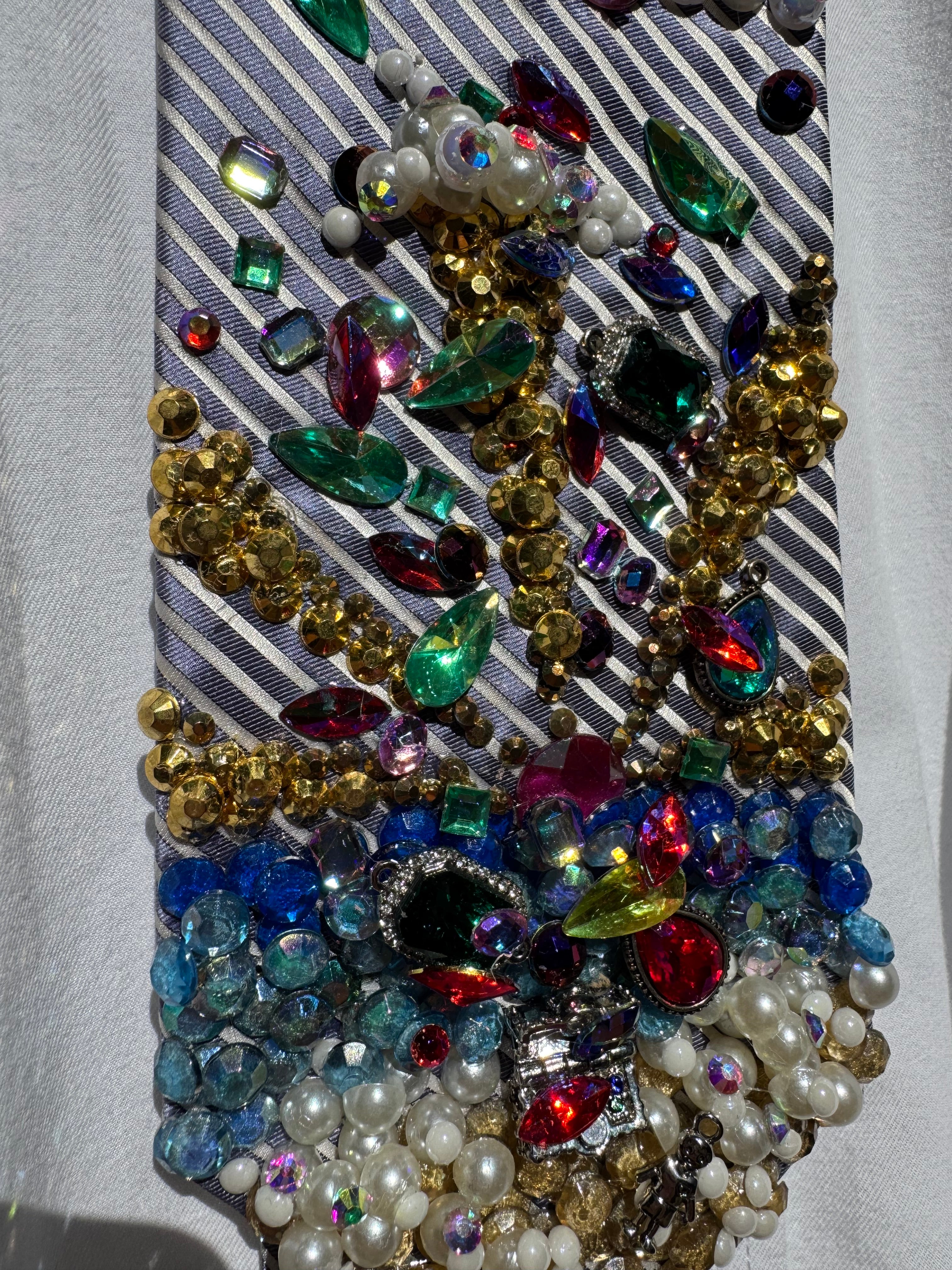 Grey and White Striped Bursting Tropical Treasure Box Royalty Tie