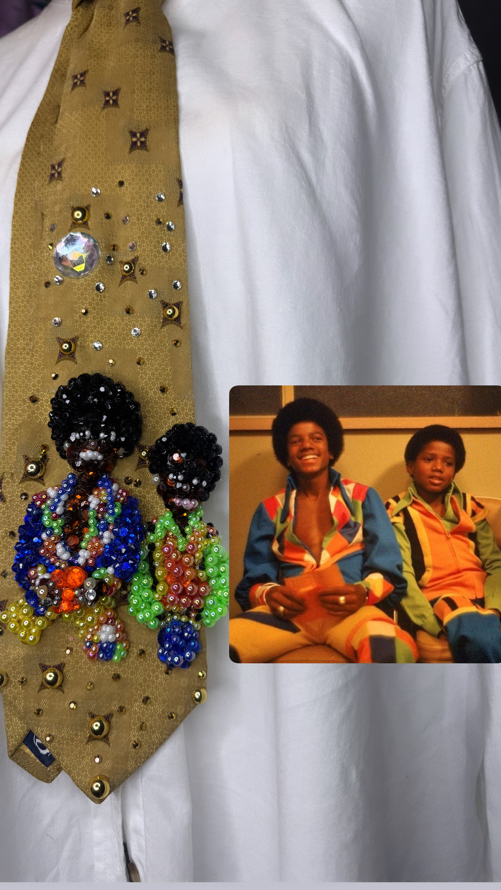Gold Young Michael & Randy Jackson Chilling Backstage Astrodome 1974 Jackson 5 Tie