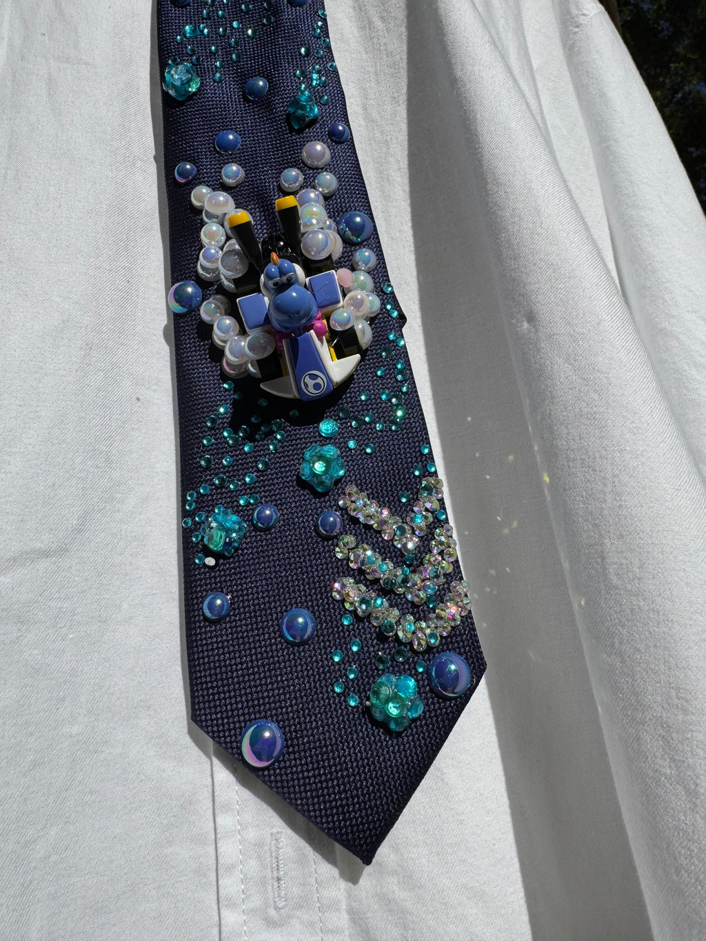 Navy Blue Blue Yoshi Dodging Ice Fire Balls 200cc Mario Kart Tie