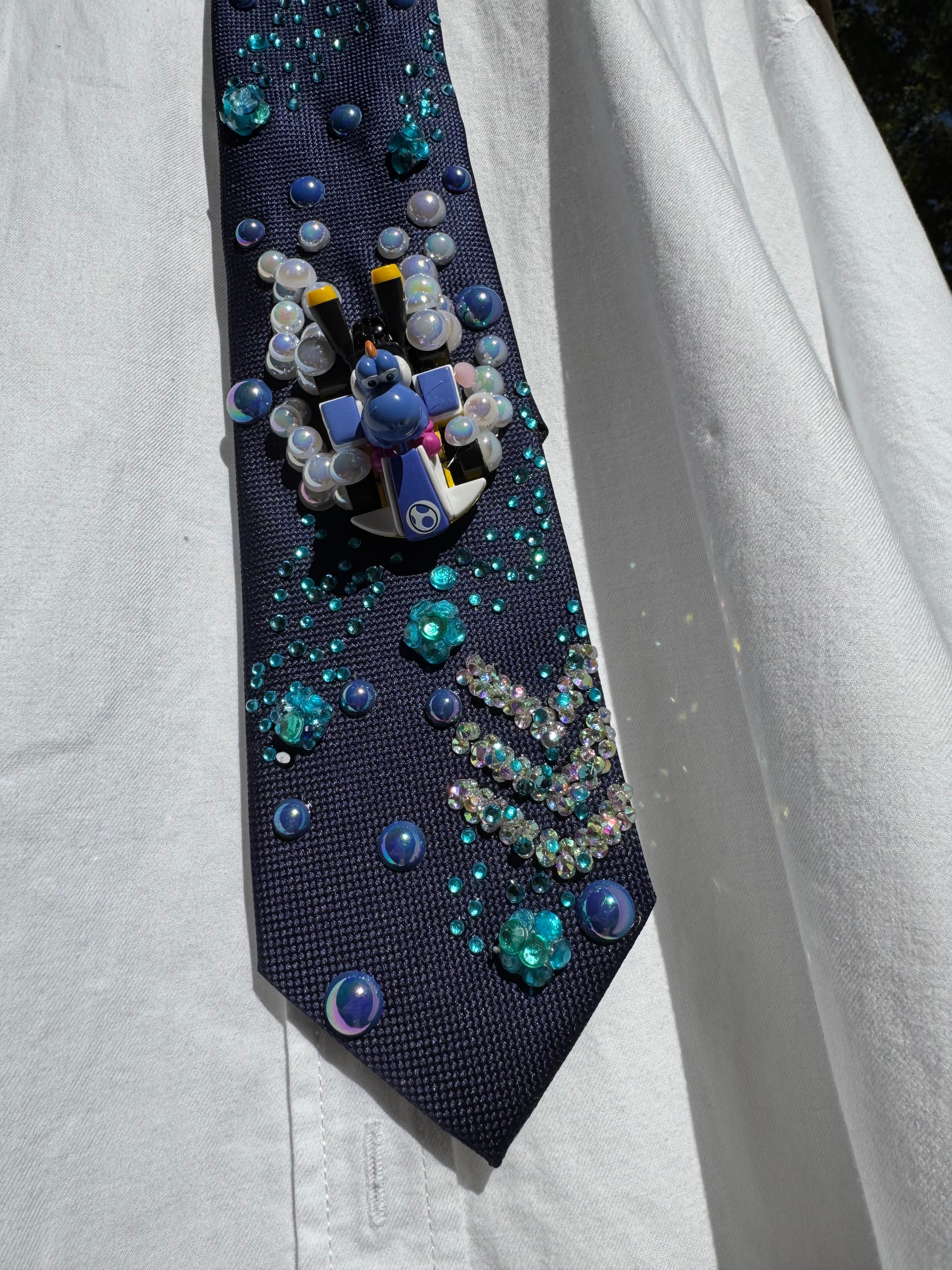 Navy Blue Blue Yoshi Dodging Ice Fire Balls 200cc Mario Kart Tie