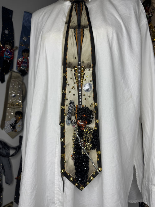 Beige Michael Jackson Singing We Are the World In the Studio 1985 High Class Royalty Tie