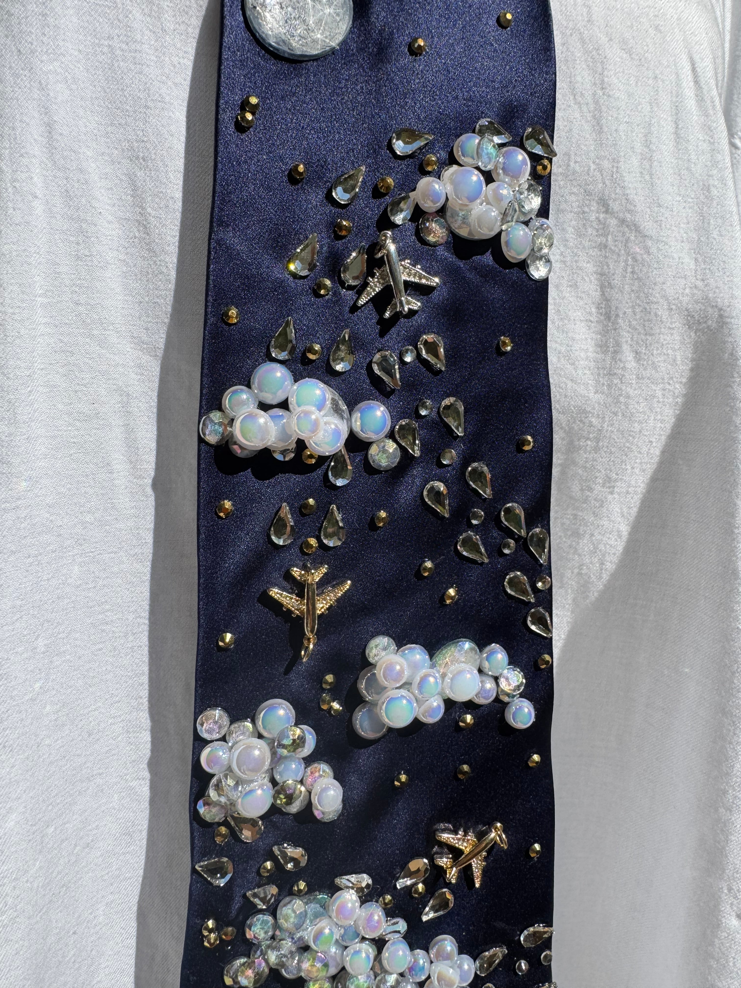 Midnight Blue Silk Clouds and Airplanes Pilot Tie
