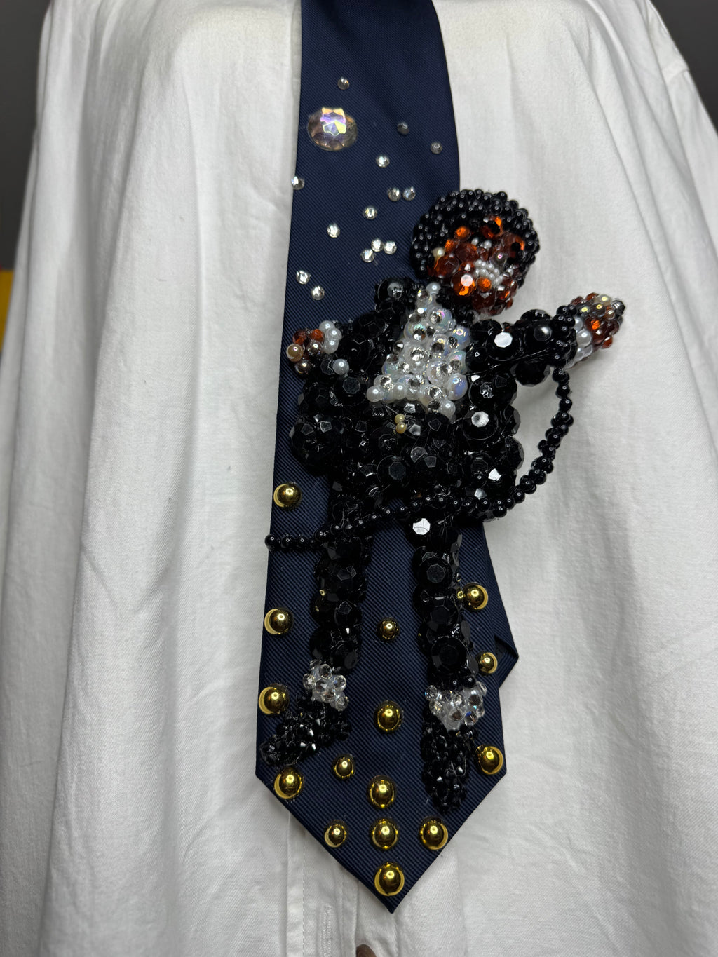 Navy Blue Michael Jackson Pointing Mic to Crowd Pose DSTYGE Destiny Tour 1979 Tie