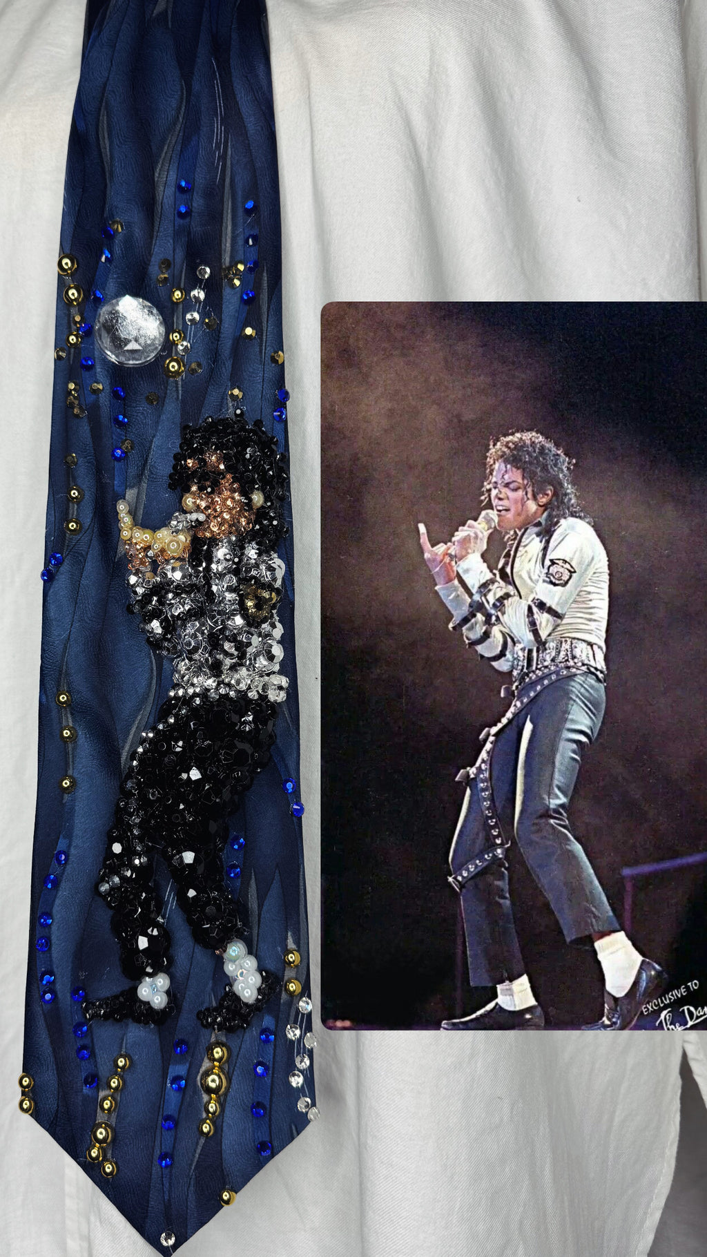 Navy Blue Michael Jackson Hitting Ankle Twist Finger Point Move Wembly Stadium 1988 Tie