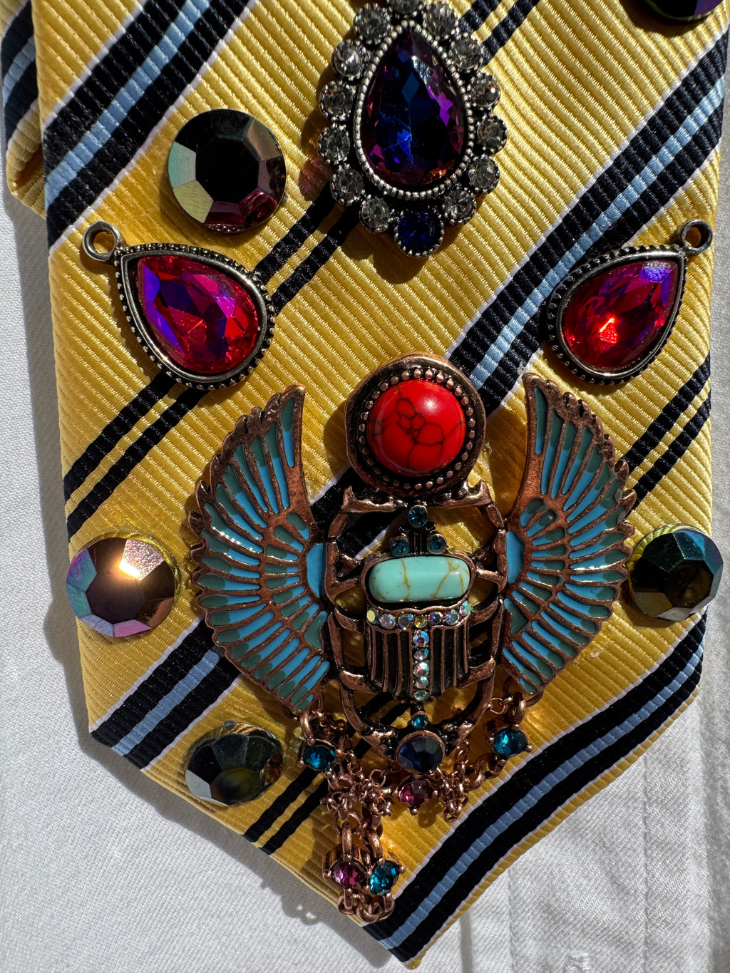 Yellow Striped Aztec Dark Iridescent Royalty Tie