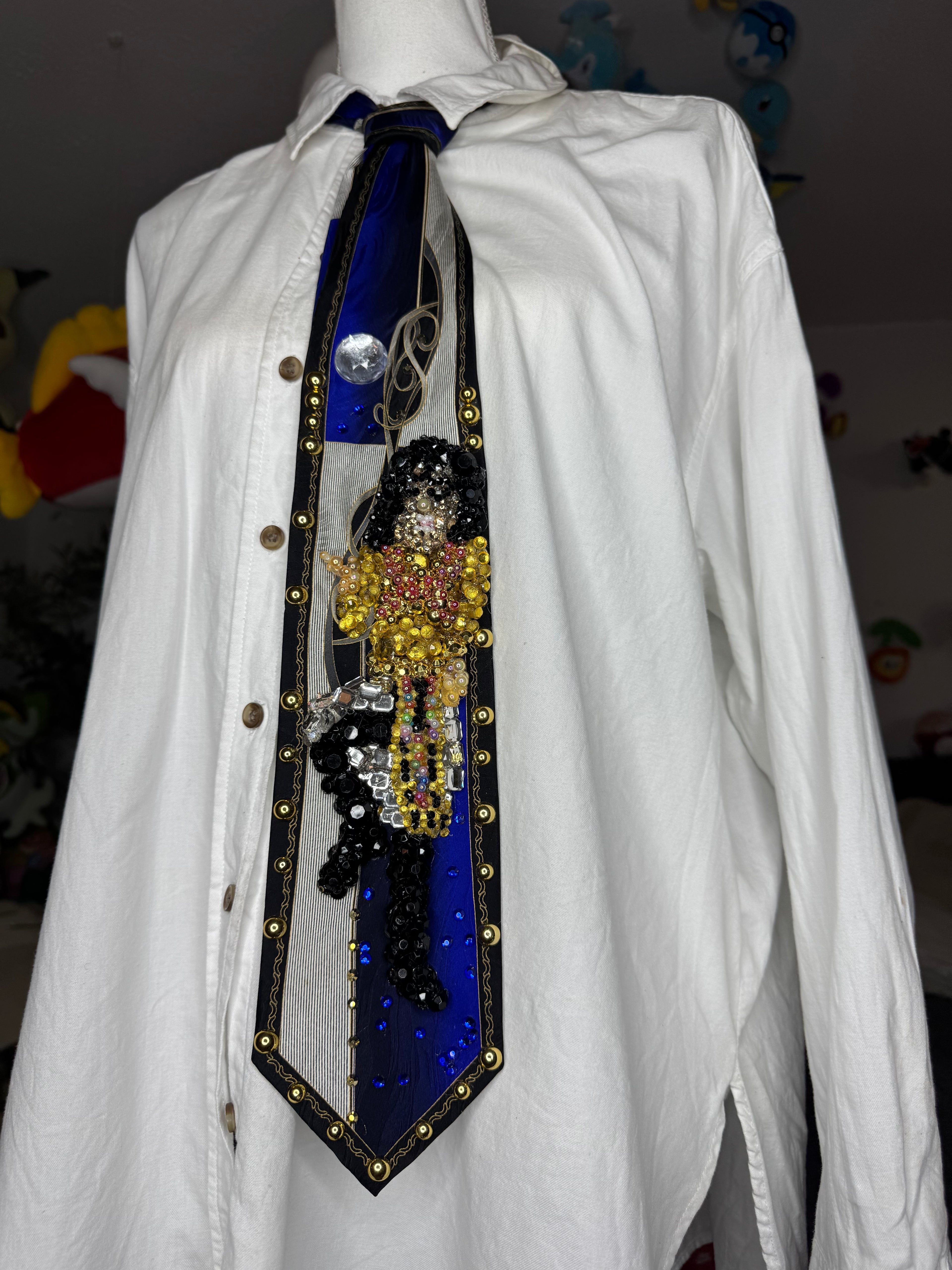 Navy Blue Egyptian Print Michael Jackson Hitting Hand Knee Tut Move for Remember the Time Tie