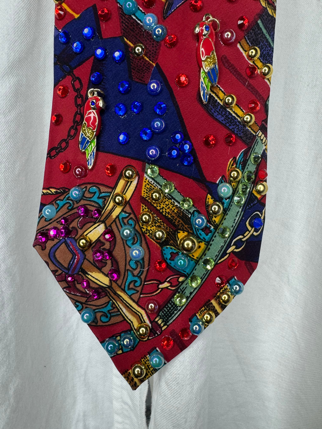 Red Luxury Tasseled Printed Tropical Treasure Royalty Tie