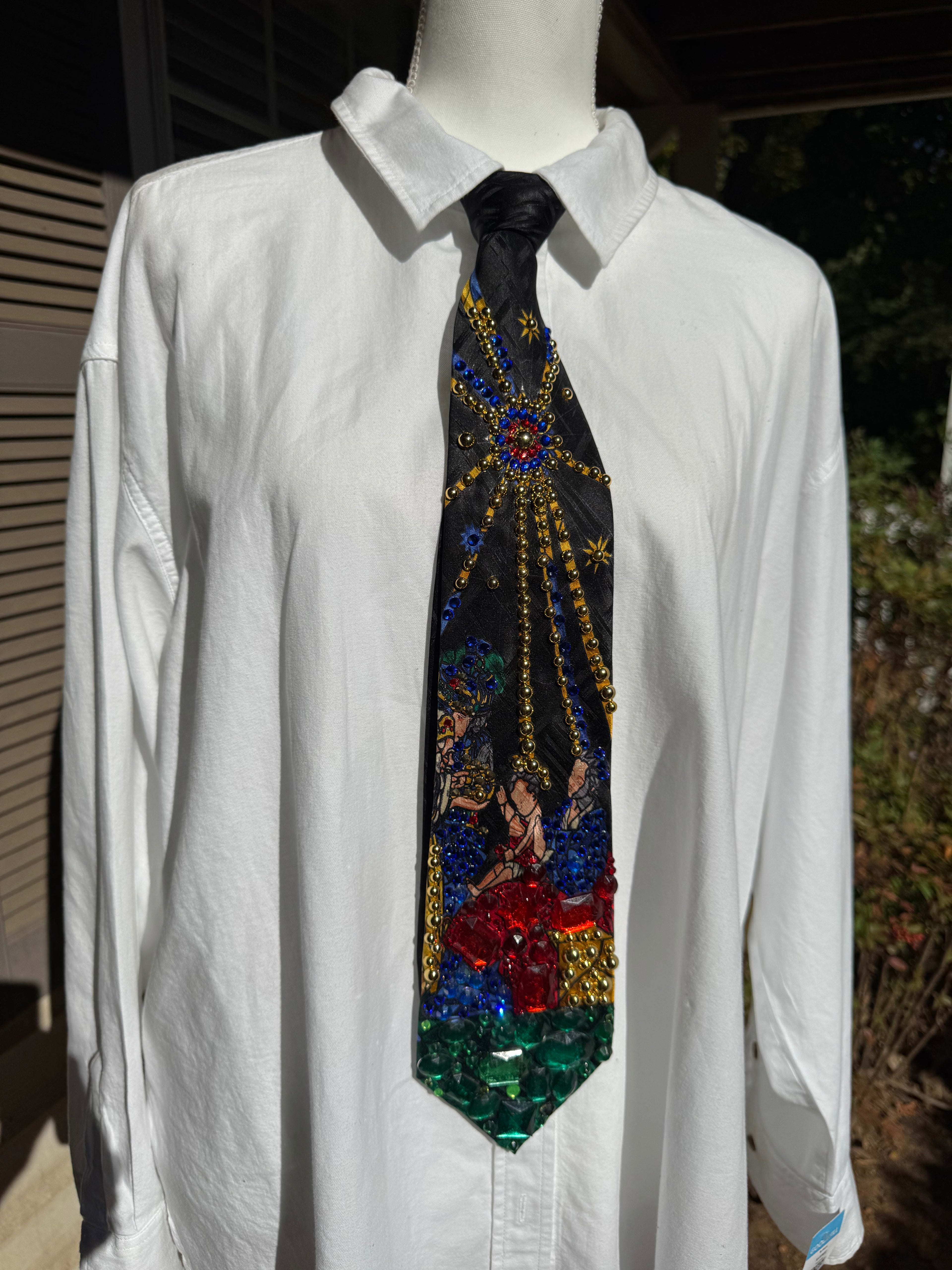Black Stained Glass Window Portrait of New Born Baby Royalty Church Tie