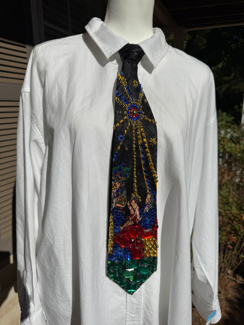 Black Stained Glass Window Portrait of New Born Baby Royalty Church Tie