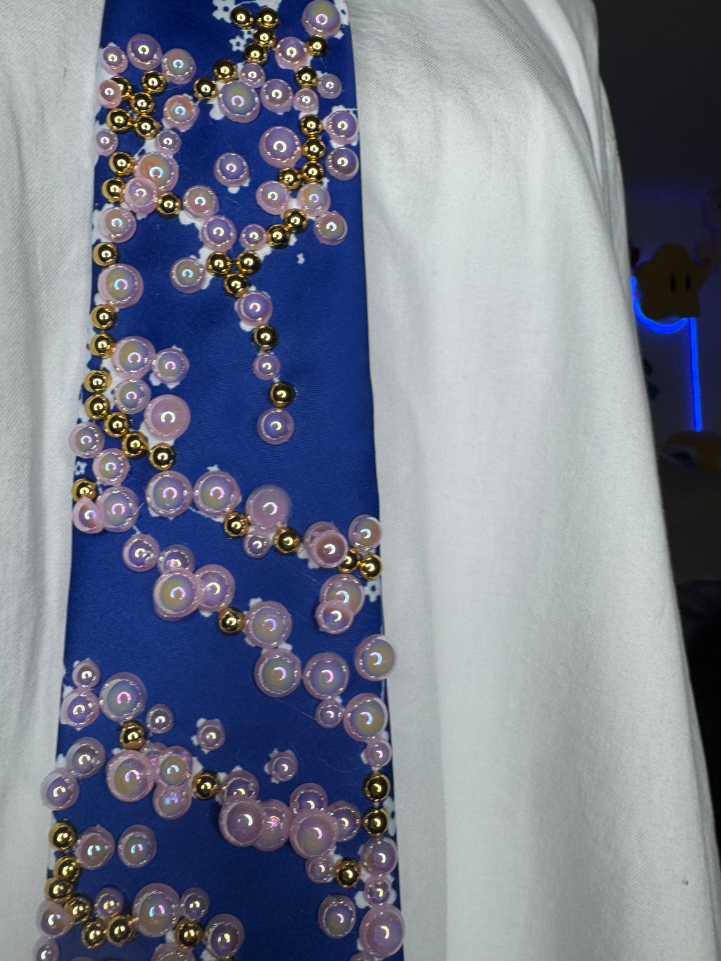 Blue Gold Branch Cherry Blossoms Nature Royalty Tie