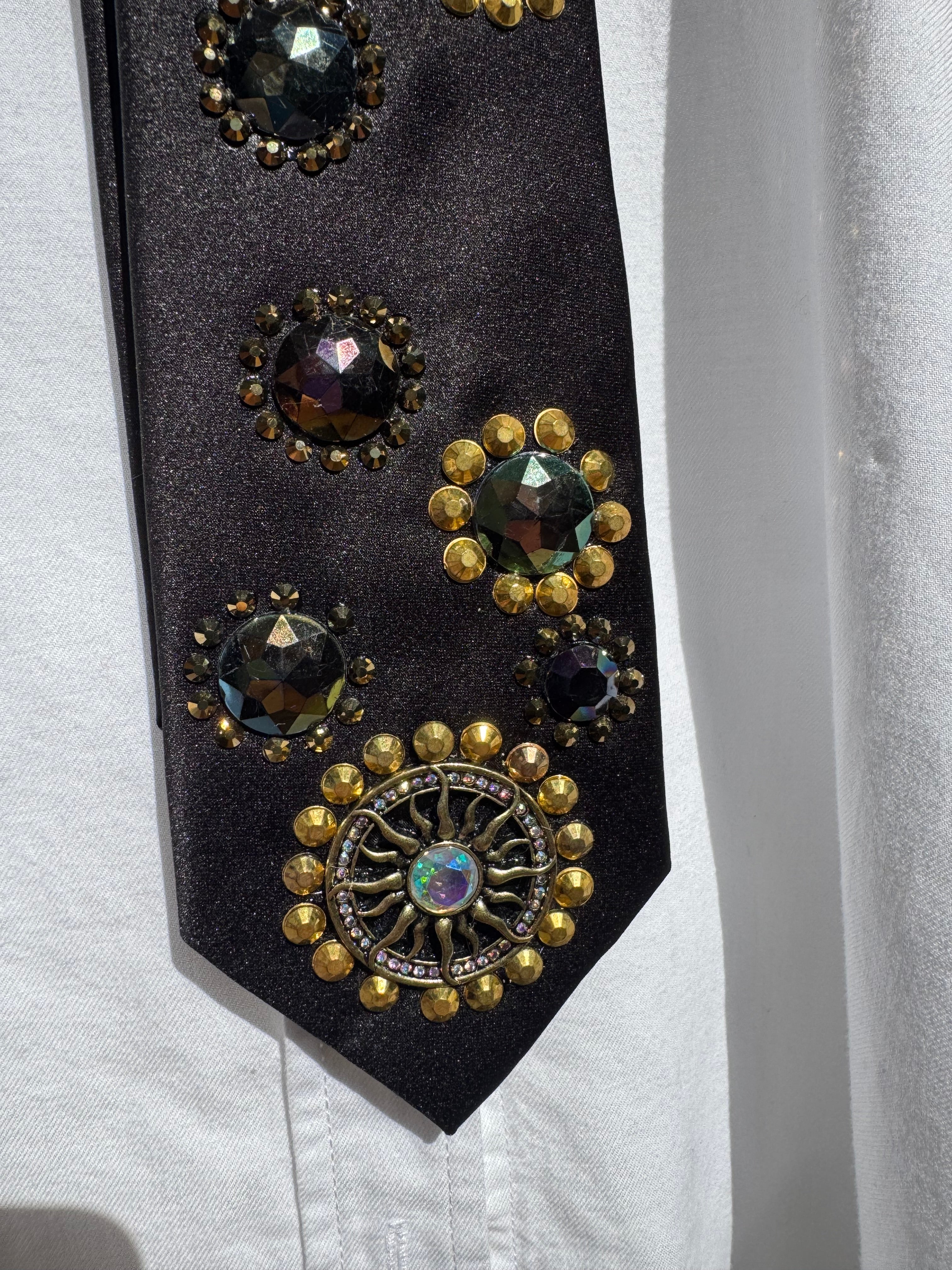 Black Gold Petal Flowers Nature Royalty Tie